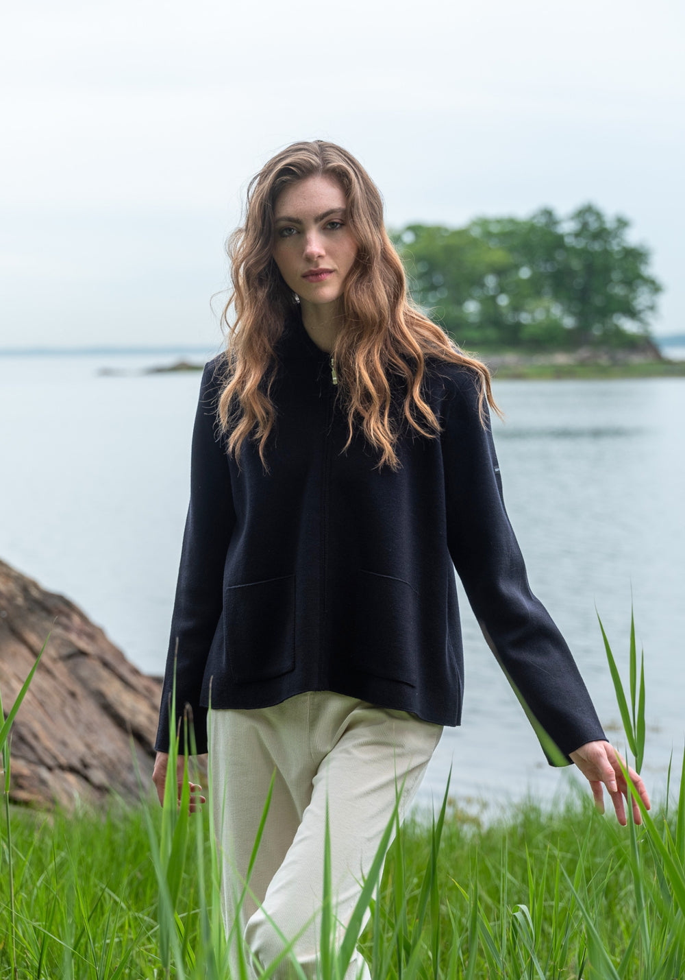CERBERE Zip-Up Cardigan (NAVY)