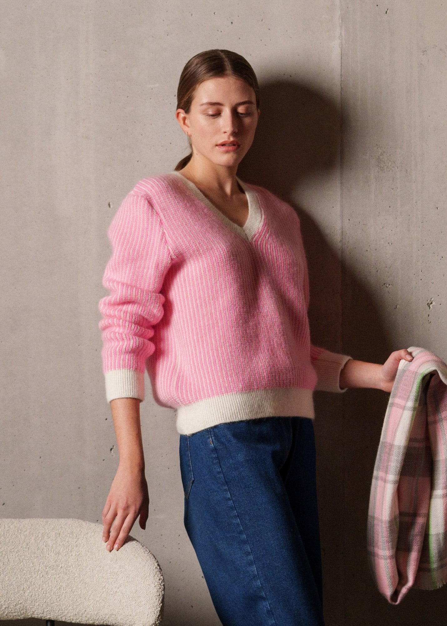 Women's Striped Mohair Sweater (White/Pink) | Saint James® • Saint