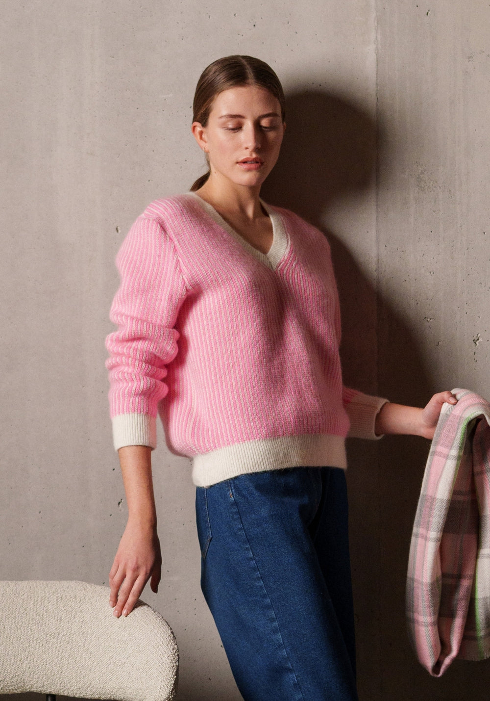 Courchevel Mohair Sweater (WINTER WHITE / BRIGHT PINK)