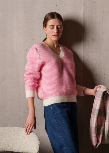 Women's Striped Mohair Sweater (White/Pink) | Saint James® • Saint