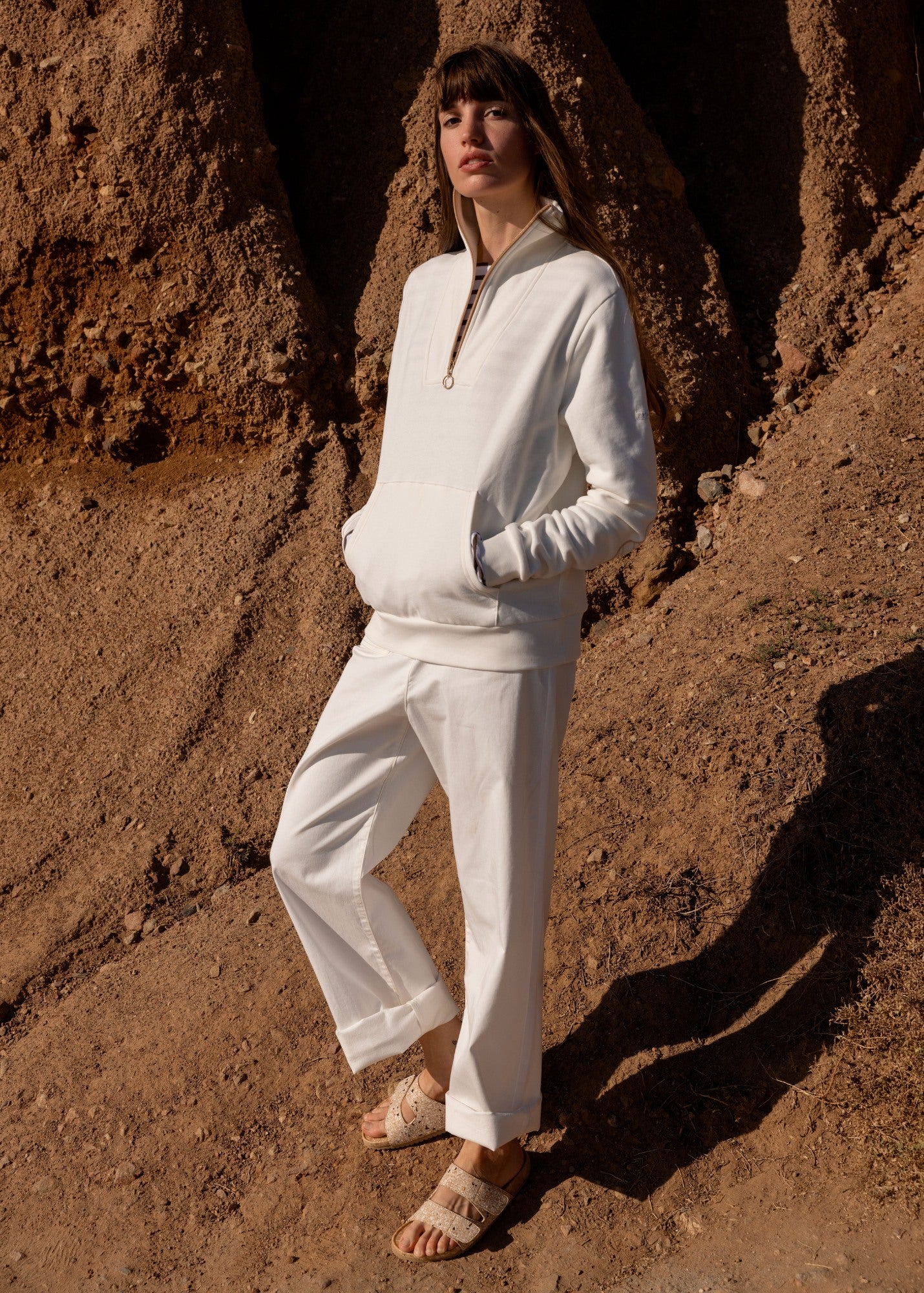 パンツ SIIILON /Innocentskirtcombipants /white Enza Cotton Twill Pants | Straight Leg with Patch Pockets | Saint