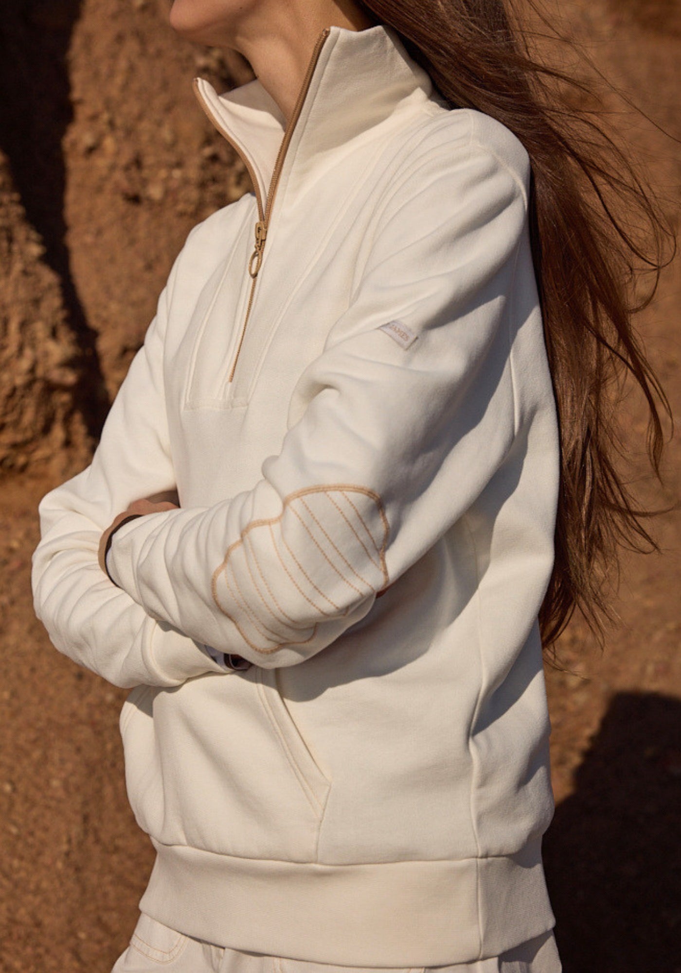 LOU Cotton Fleece Quarter-Zip Sweatshirt  (IVORY / SAIL CANVAS)