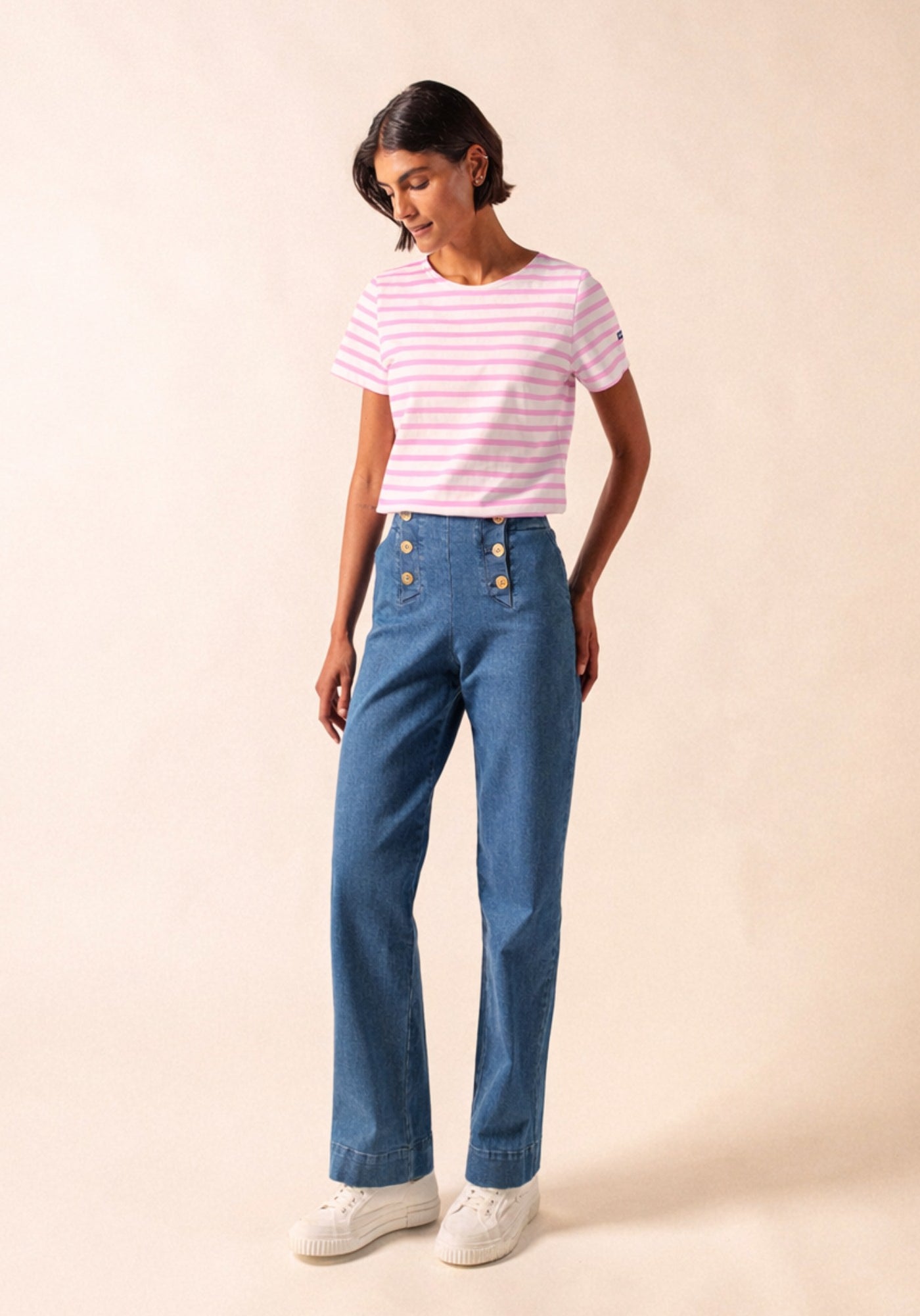 Etrille II Nautical Striped Tee (WHITE / TEA ROSE PINK)