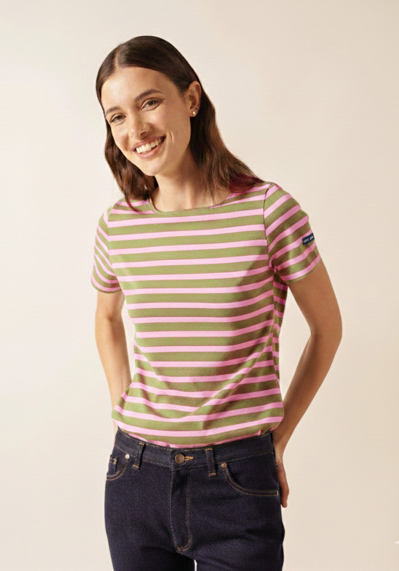 Etrille II Nautical Striped Tee (SAGE OLIVE / TEA ROSE PINK)