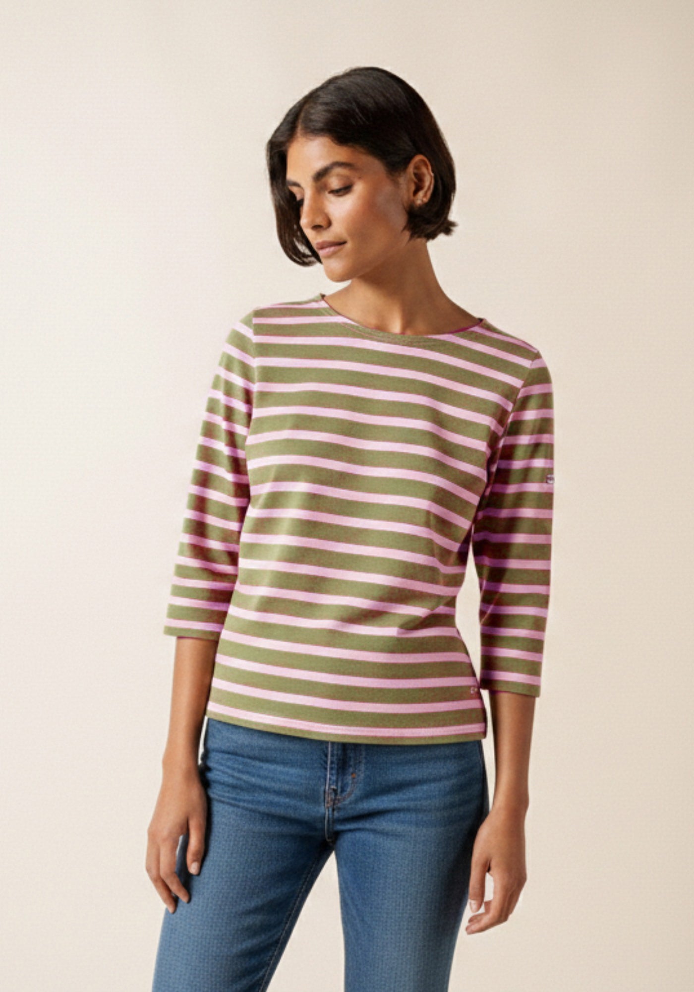 Galathee II Breton Striped Top (SAGE OLIVE / TEA ROSE PINK)
