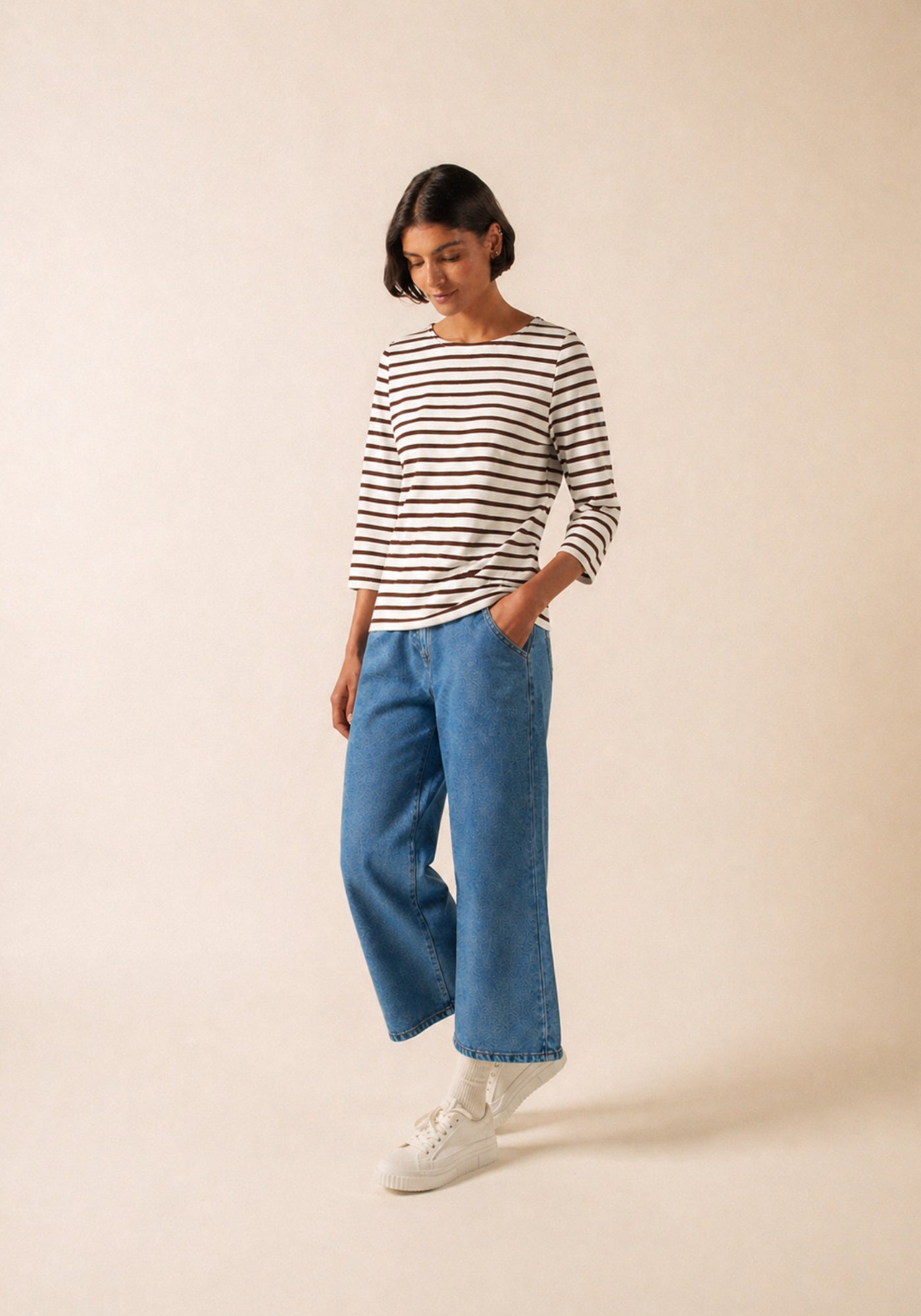 GALATHEE II Breton Striped Top  (WHITE / CHOCOLATE)