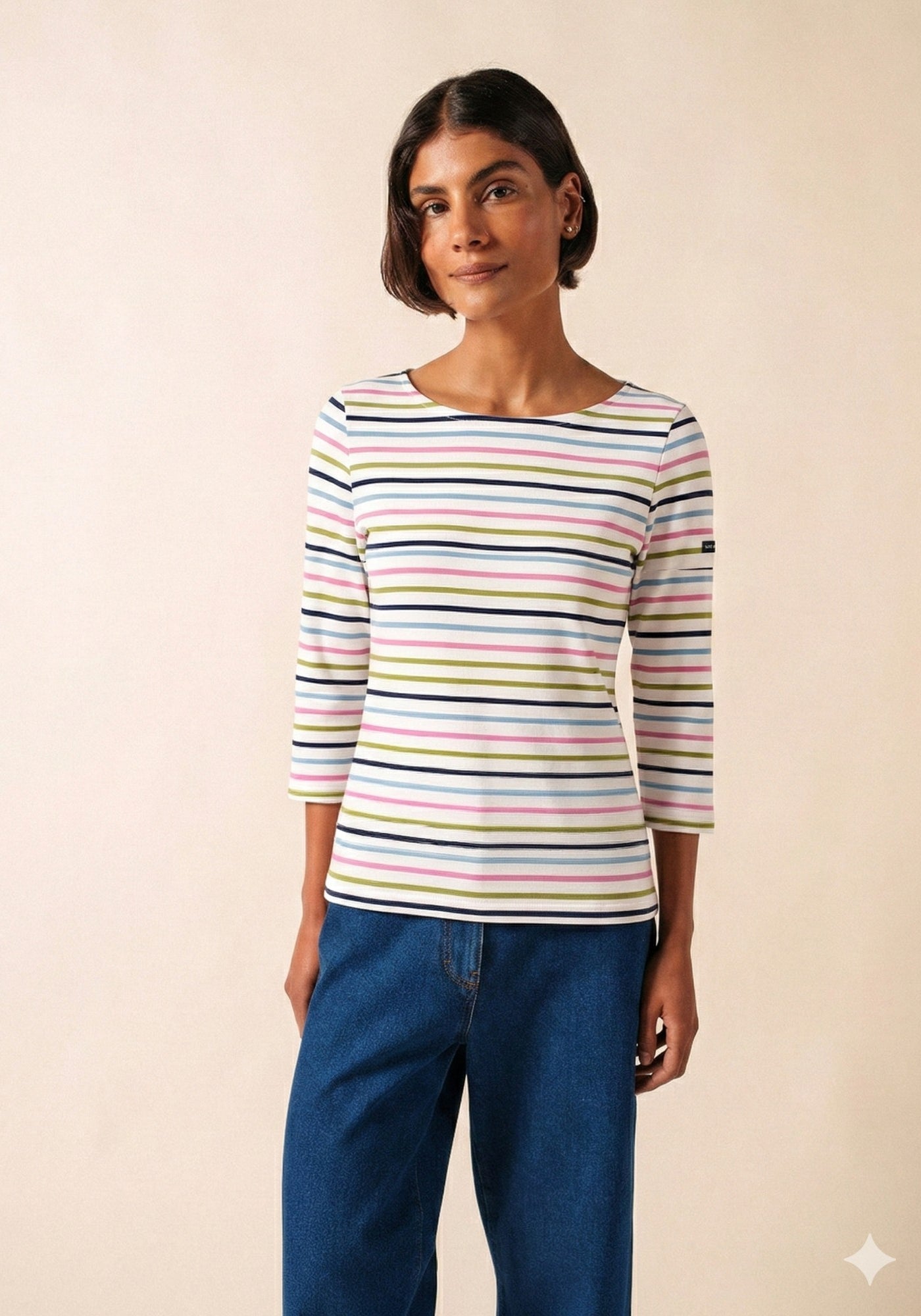 Garde-Cote Multicolor Striped Top (WHITE / SAGE OLIVE)