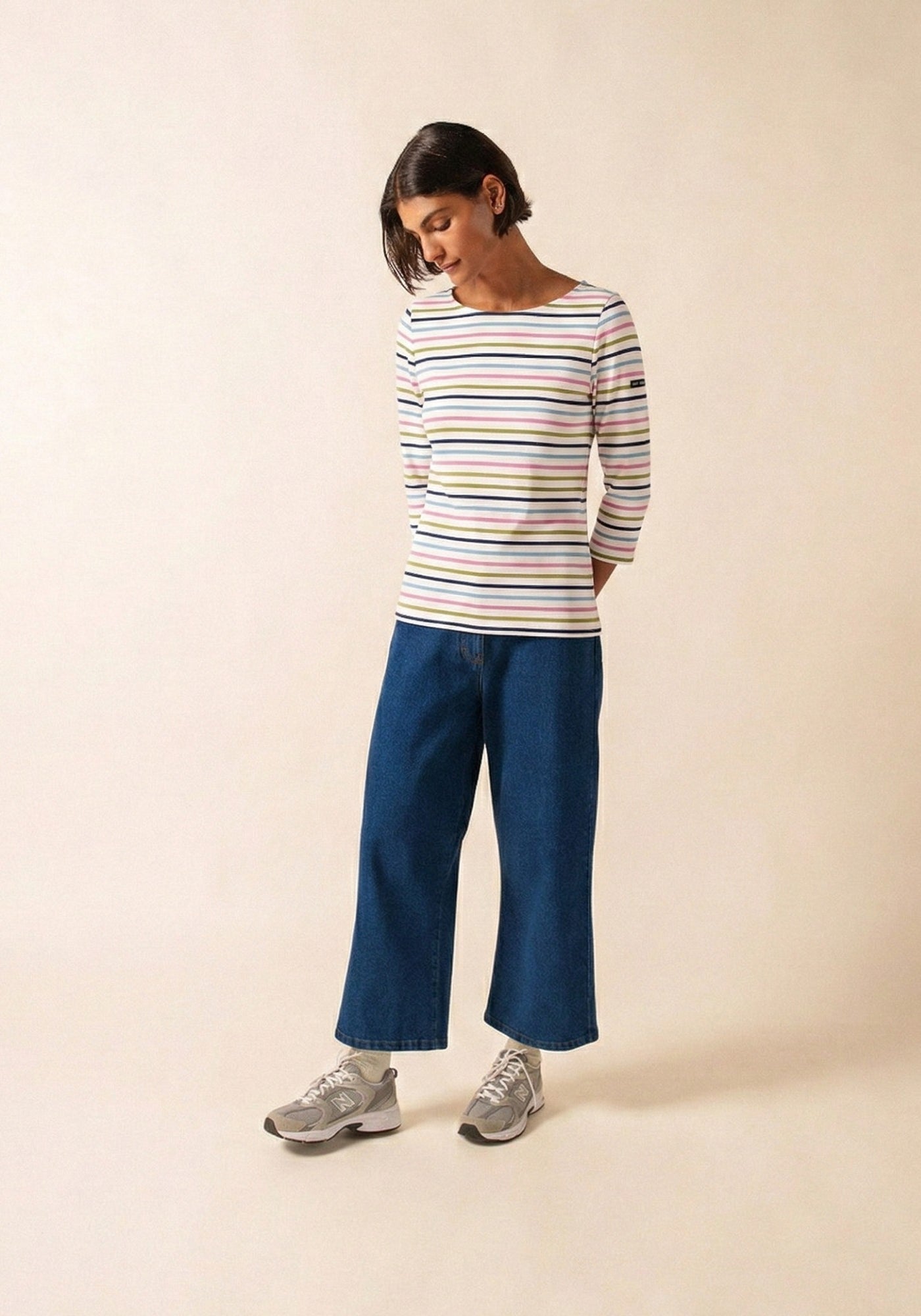 Garde-Cote Multicolor Striped Top (WHITE / SAGE OLIVE)