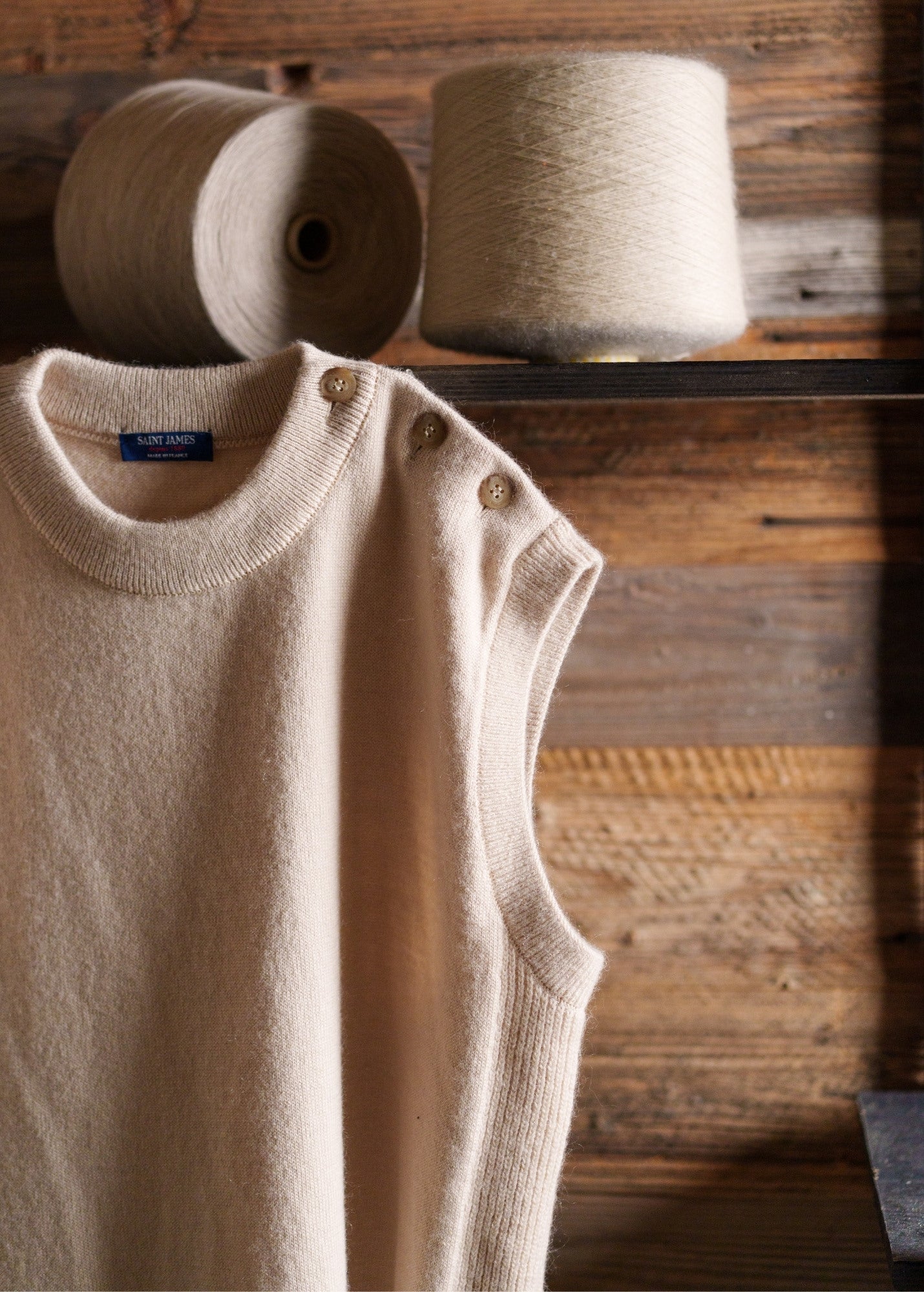 Women's Beige Side Slit Vest with Button Shoulder | Saint James