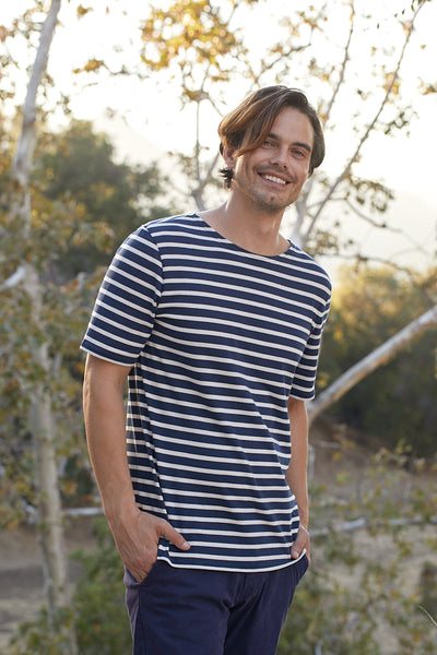 LEVANT MODERN - Breton Stripe Short Sleeve Shirt | Soft Cotton | Unisex Fit  (NAVY / ECRU)