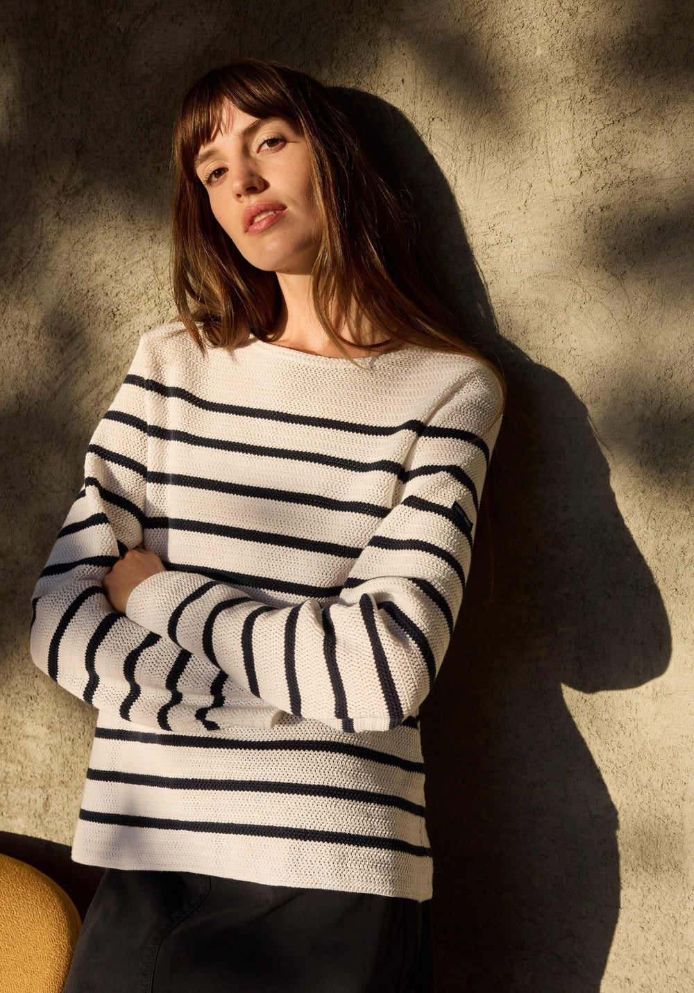 Martigues Open-Knit Striped Sweater (WHITE / NAVY)