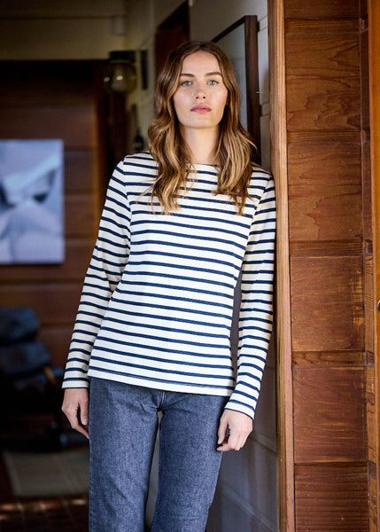 MERIDAME II - Authentic Breton Shirt | Heavyweight Cotton | Women Fit (ECRU  / NAVY)