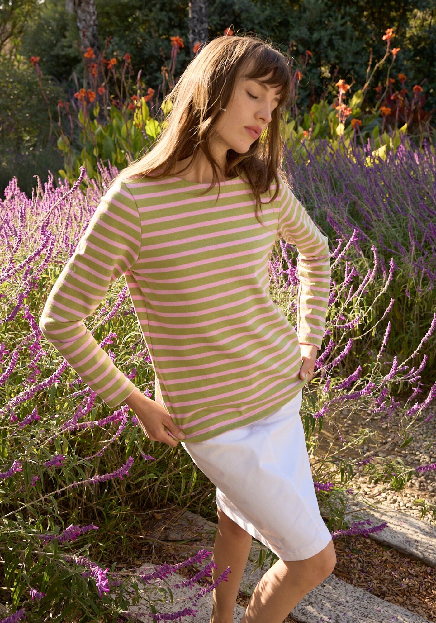 Meridame II Breton Shirt (SAGE OLIVE / TEA ROSE PINK)