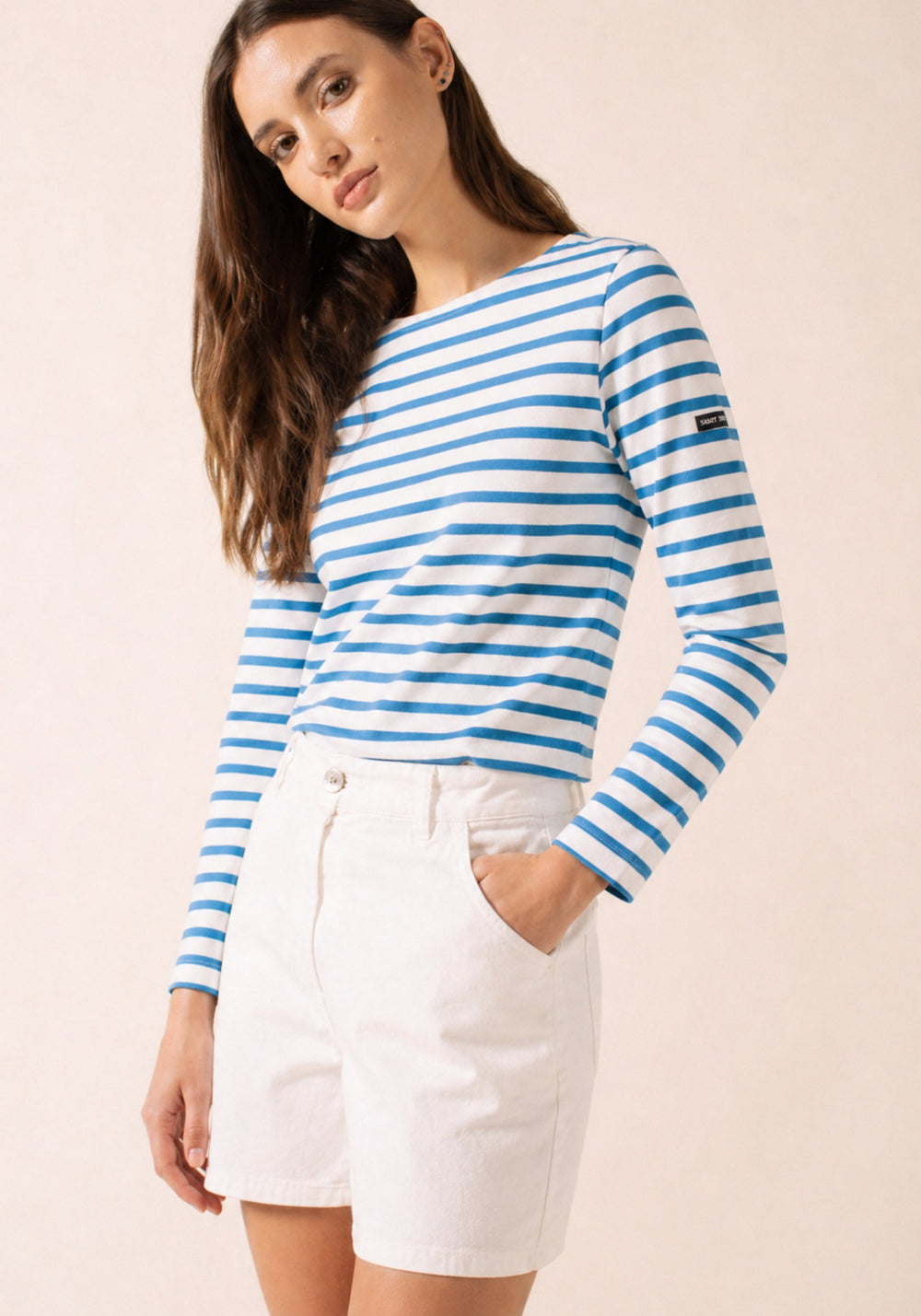 MERIDAME II Breton Shirt (WHITE / CAPRI BLUE)