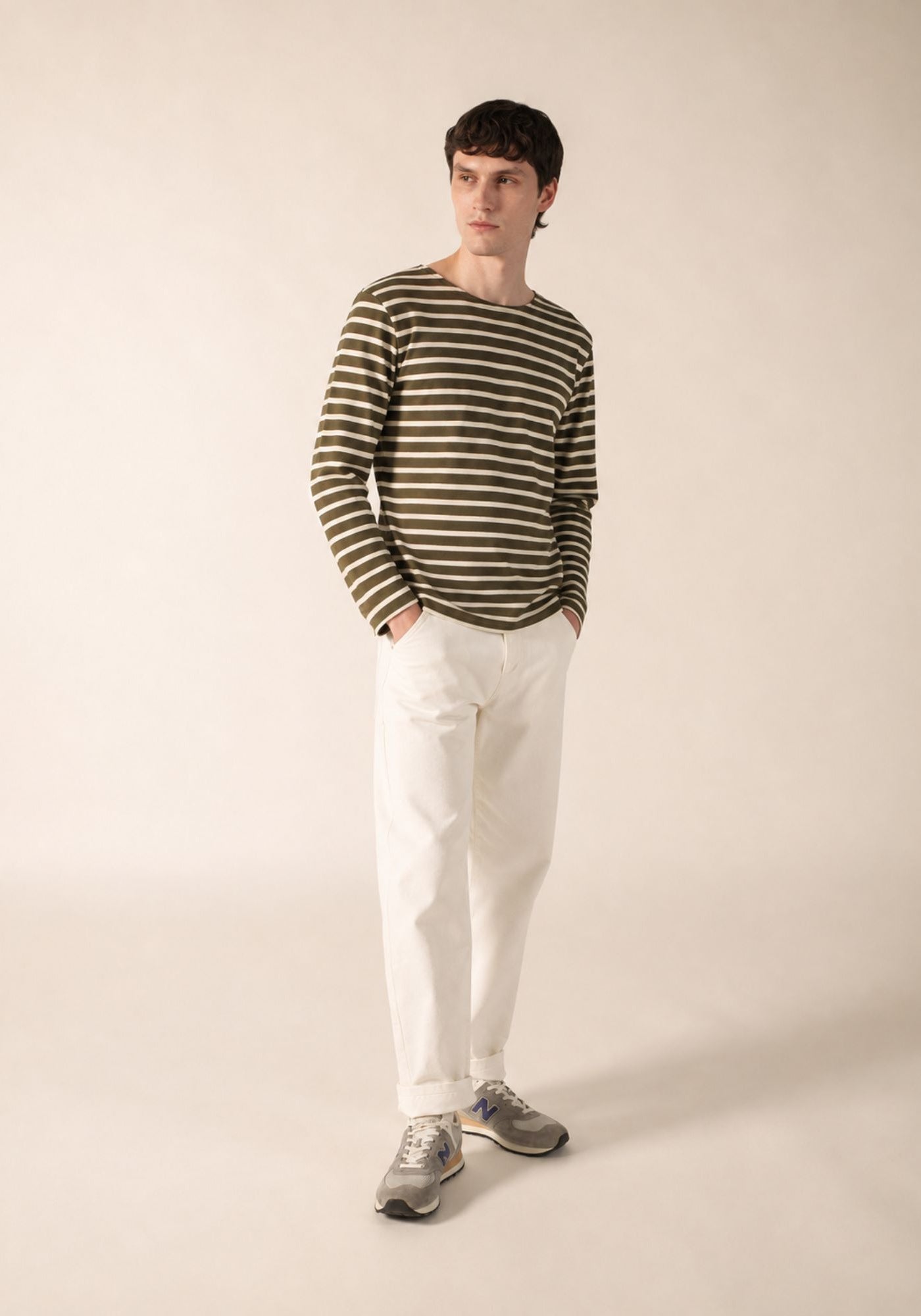 MERIDIEN MODERNE Breton Shirt (MOSS GREEN / ECRU)