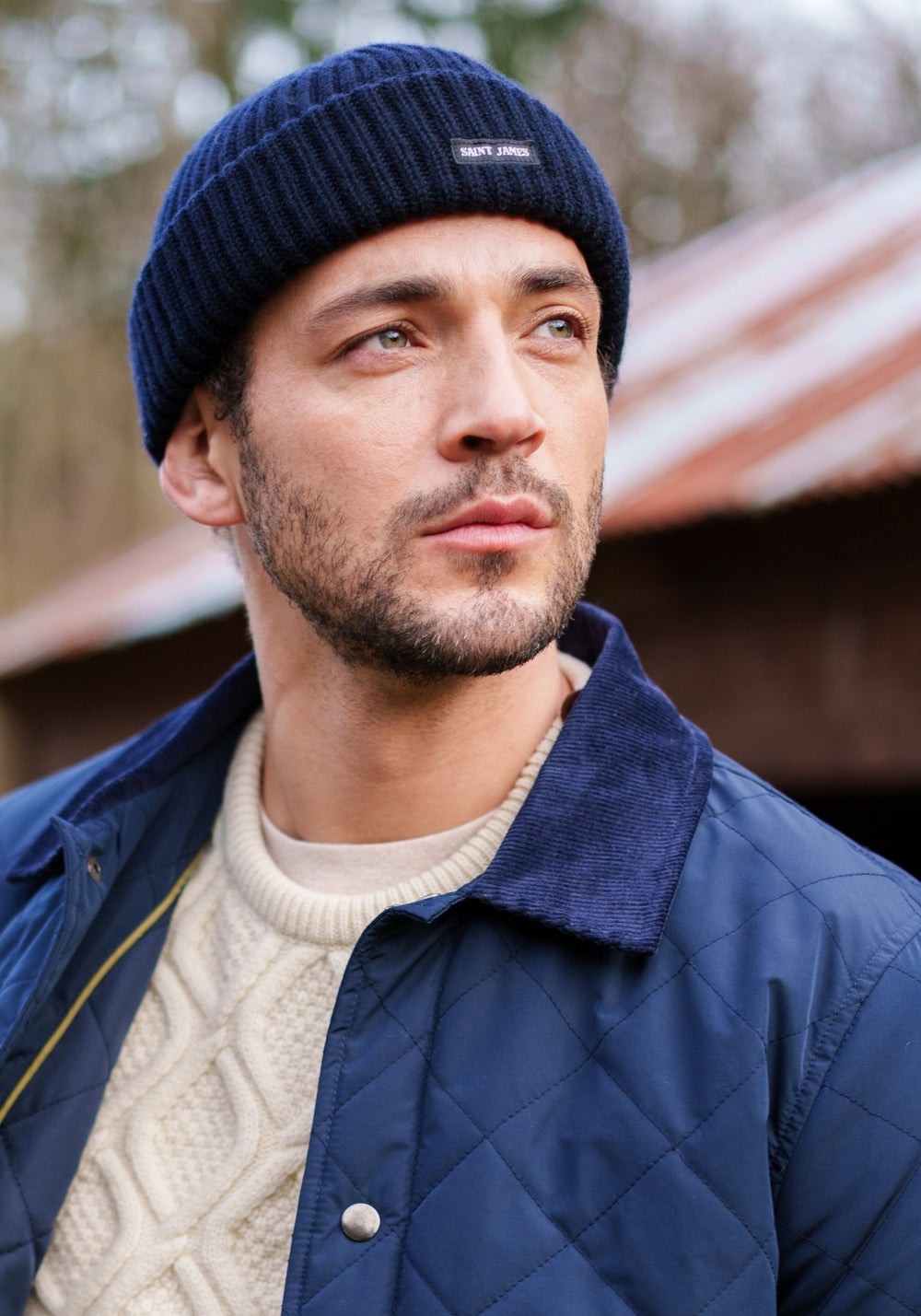 MIKI MAILLE - Short Ribbed Knit Fisherman Beanie (NAVY)
