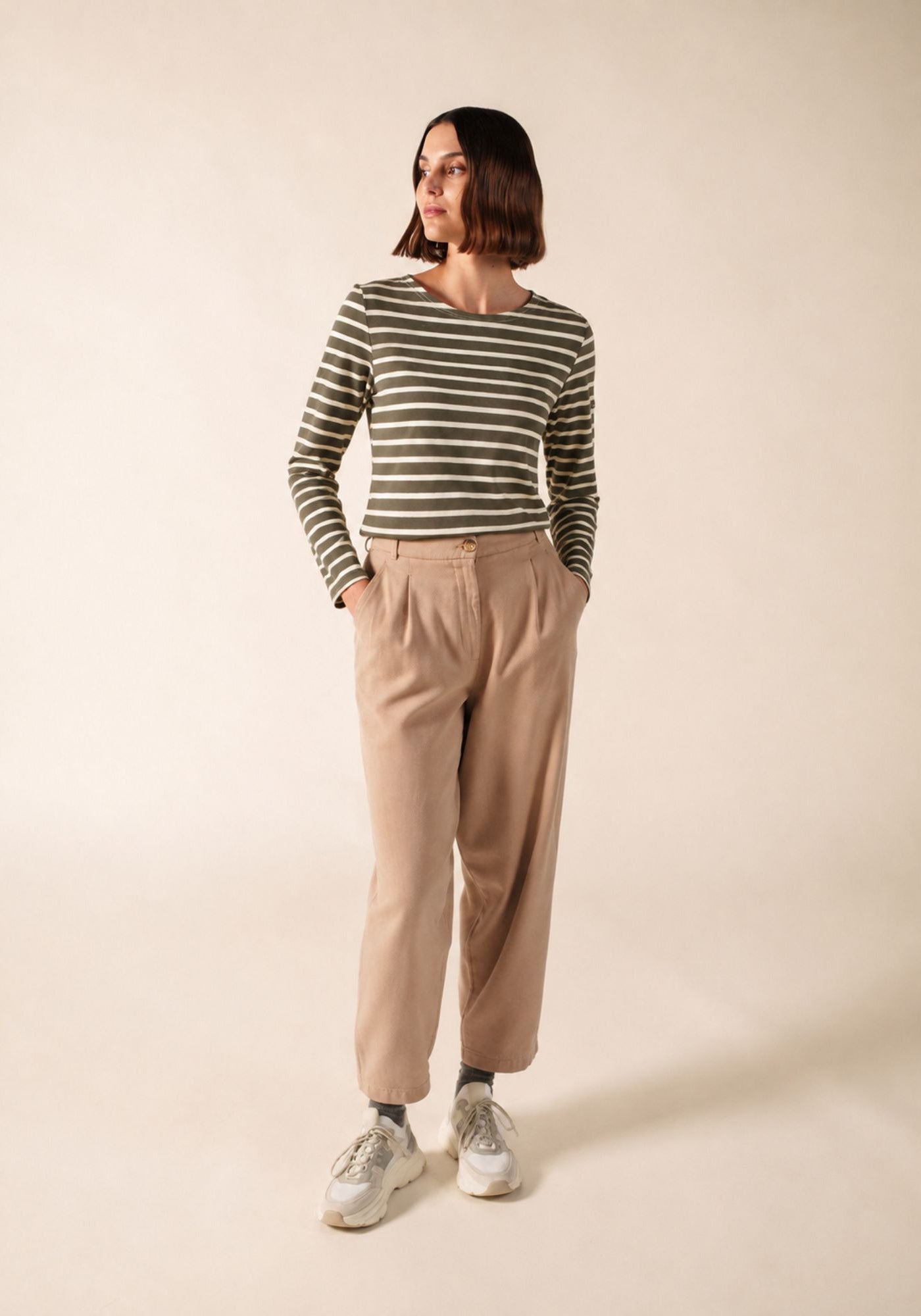 MINQUIDAME Breton Shirt  (MOSS GREEN / ECRU)