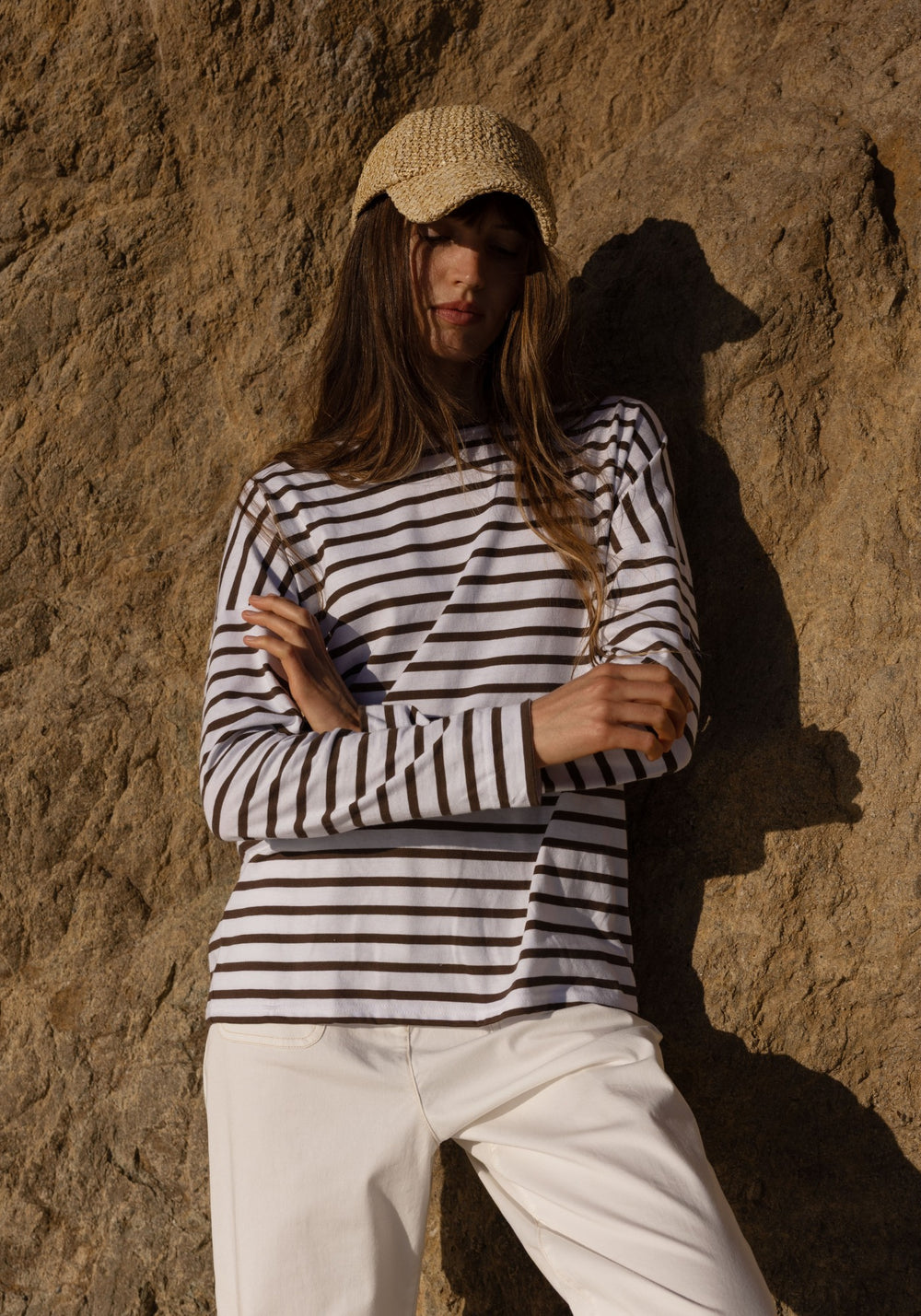 MINQUIERS DROP II Drop-Shoulder Breton Shirt (WHITE / CHOCOLATE)