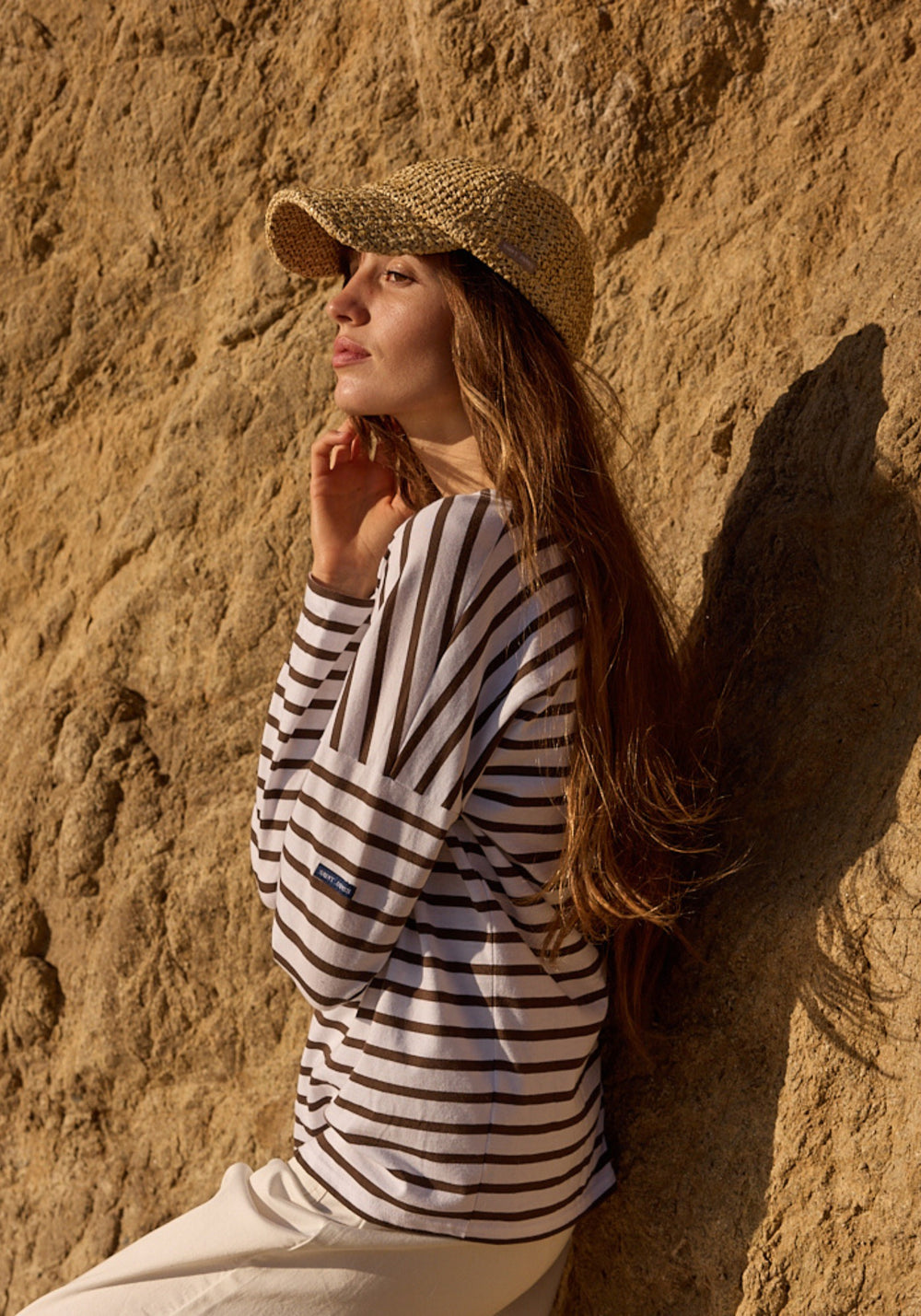 MINQUIERS DROP II Drop-Shoulder Breton Shirt (WHITE / CHOCOLATE)