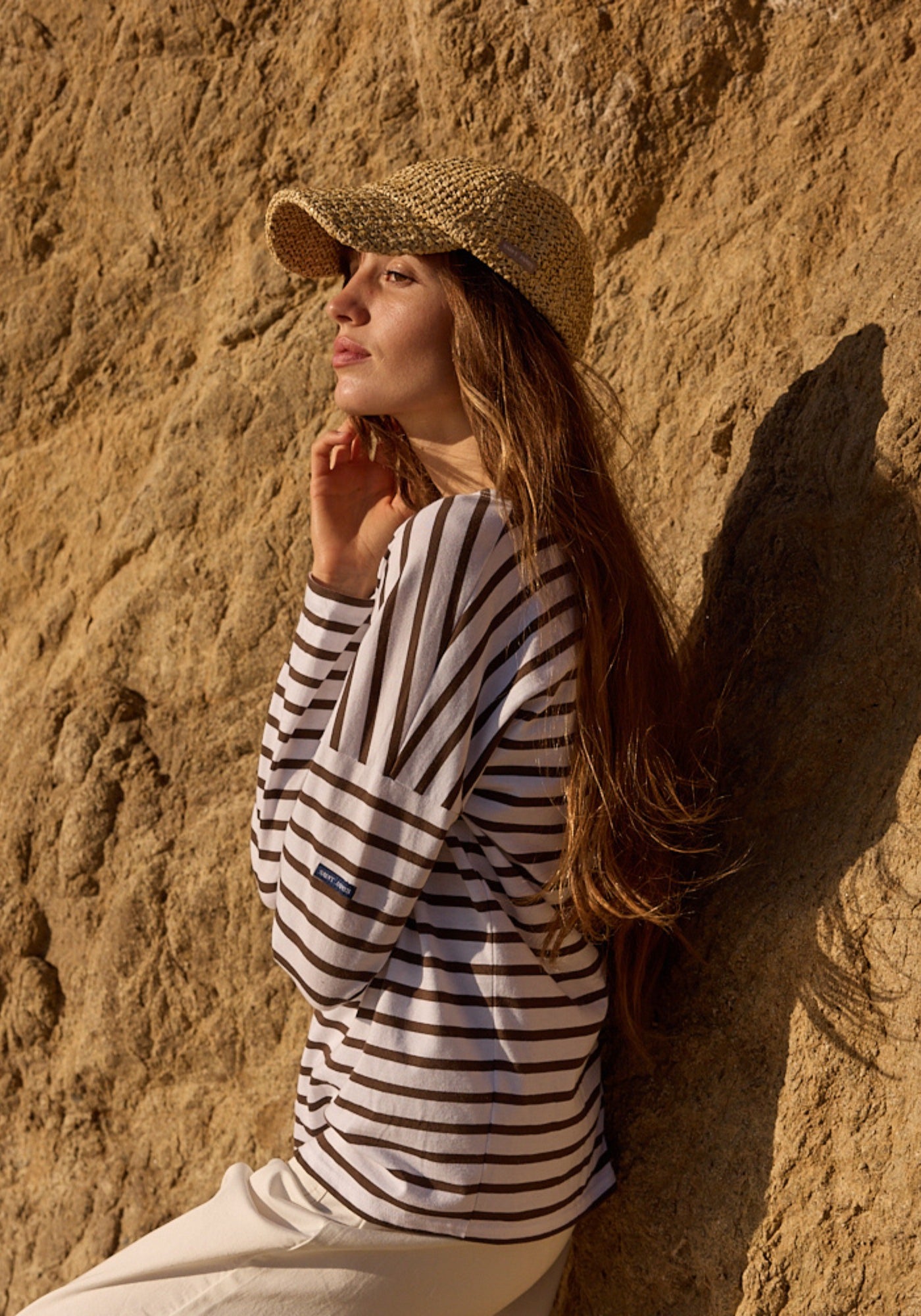 MINQUIERS DROP II Drop-Shoulder Breton Shirt (WHITE / CHOCOLATE)