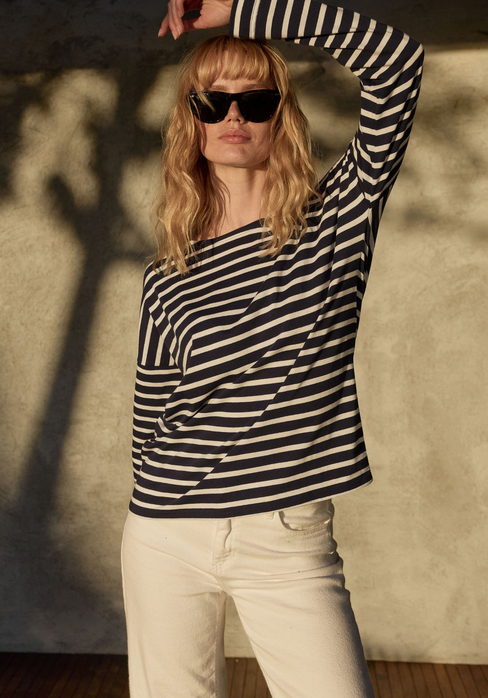 MINQUIERS DROP II - Drop-Shoulder Breton Striped Shirt | Soft Cotton | Straight Fit (NAVY / WHITE)