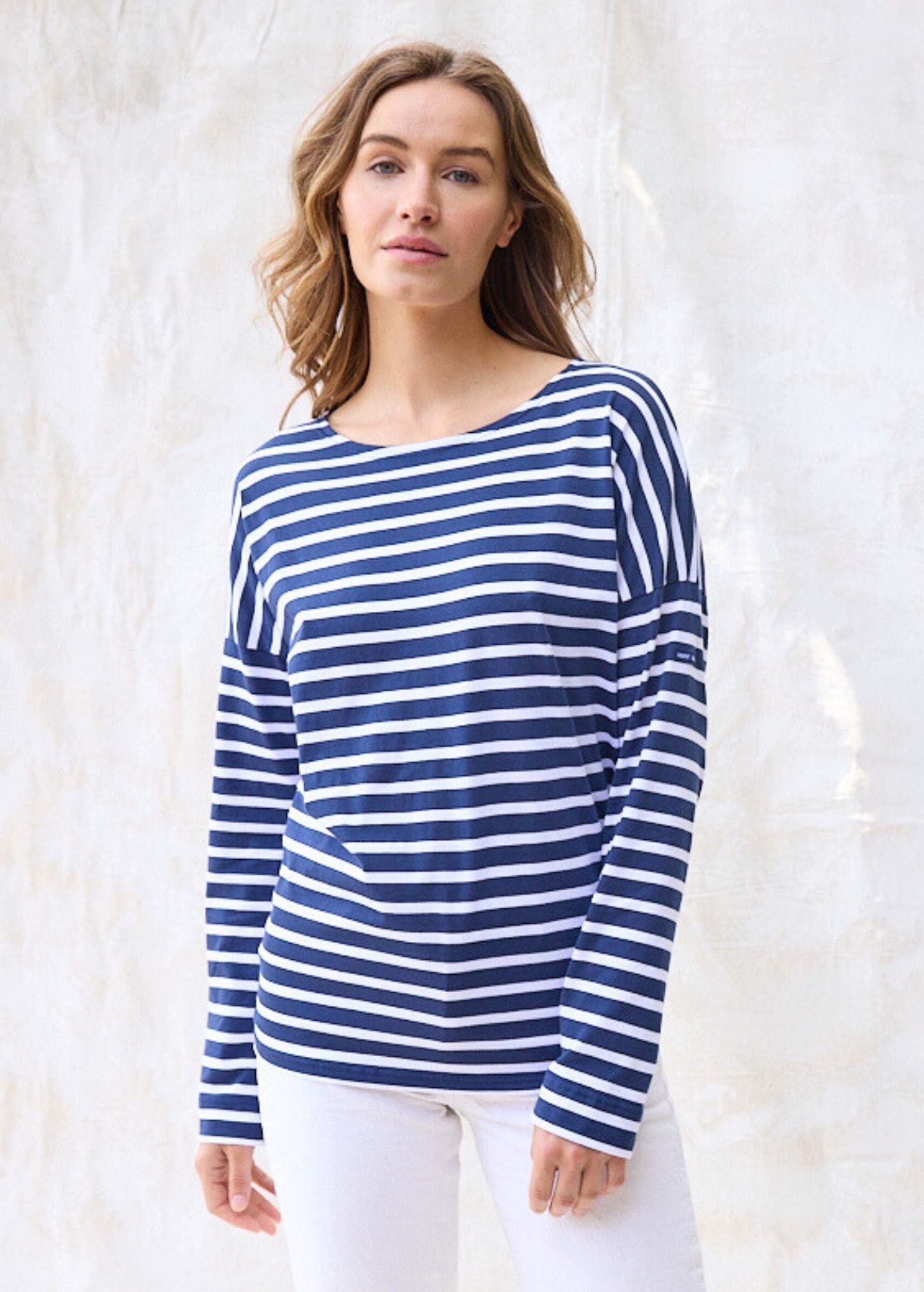 Women's Drop Shoulder Breton Tee, Relaxed Fit, Saint James • Saint