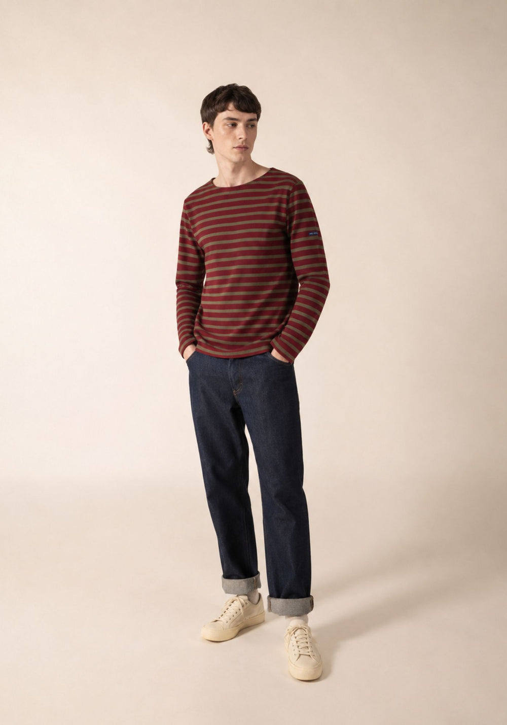 MINQUIERS MODERN Breton Shirt (BURGUNDY / MOSS GREEN)