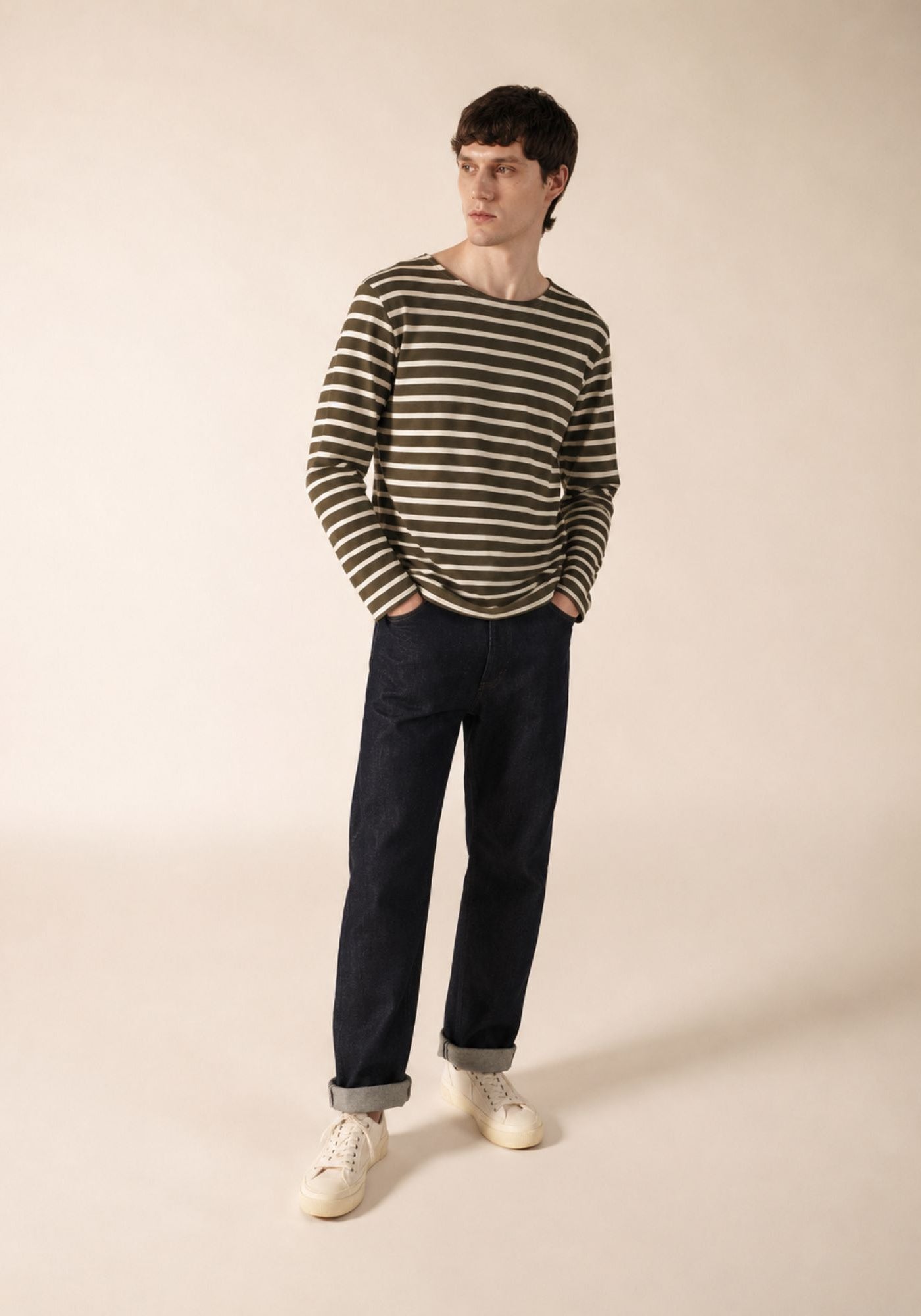 MINQUIERS MODERN Breton Shirt (MOSS GREEN / ECRU)