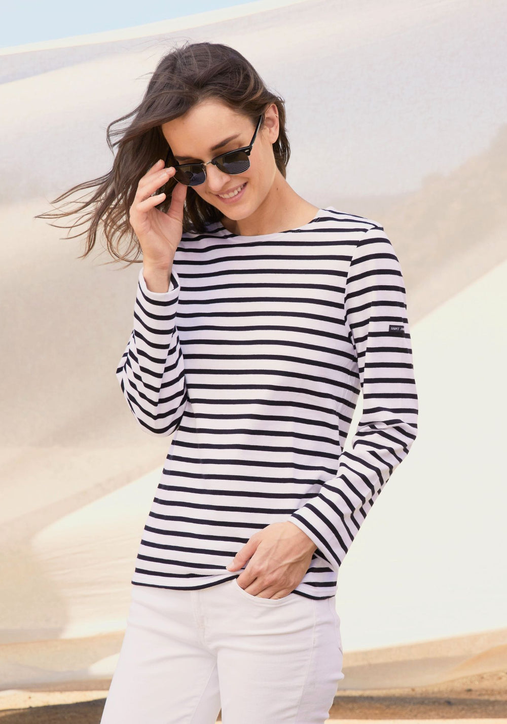 Minquiers Modern Breton Shirt (WHITE / BLACK)