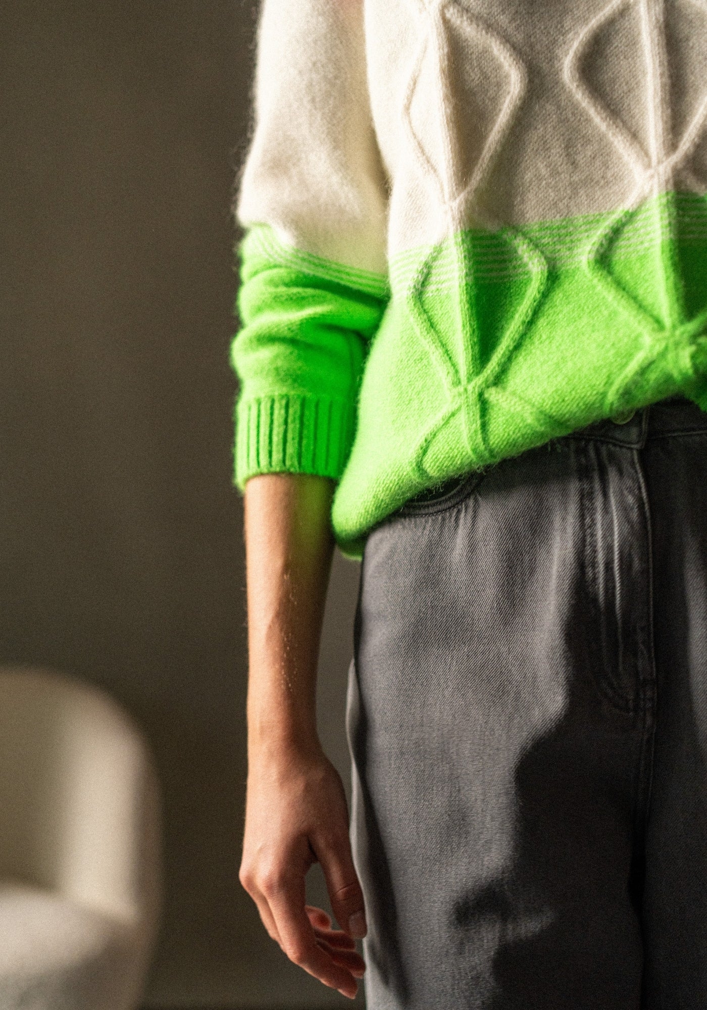 Morzine Colorblock Sweater (NEON GREEN / WINTER WHITE / BRIGHT PINK)