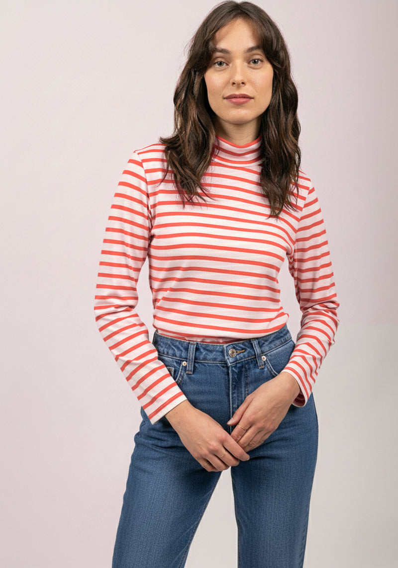 Oural Striped Turtleneck (WHITE / CORAL)