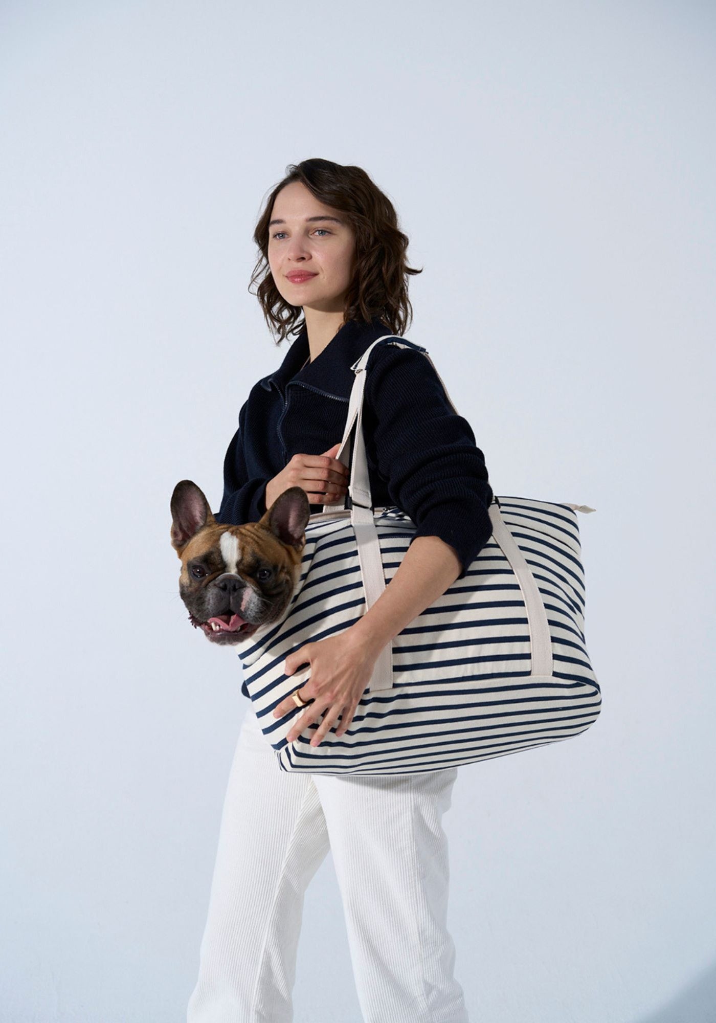Parisian Pup Travel Bag (ECRU / NAVY)