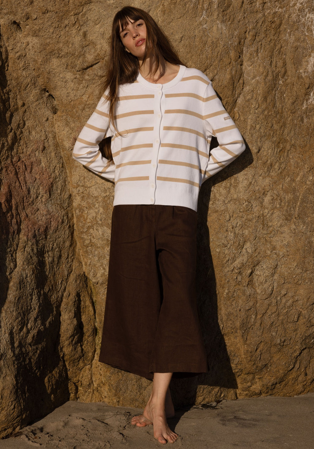 PERPIGNAN Striped Buttoned Cardigan (WHITE / SAIL CANVAS)