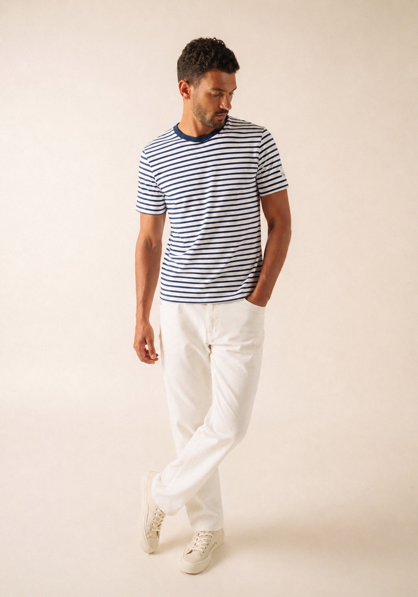 PLOUHINEC French Nautical T-Shirt  (WHITE / NAVY)