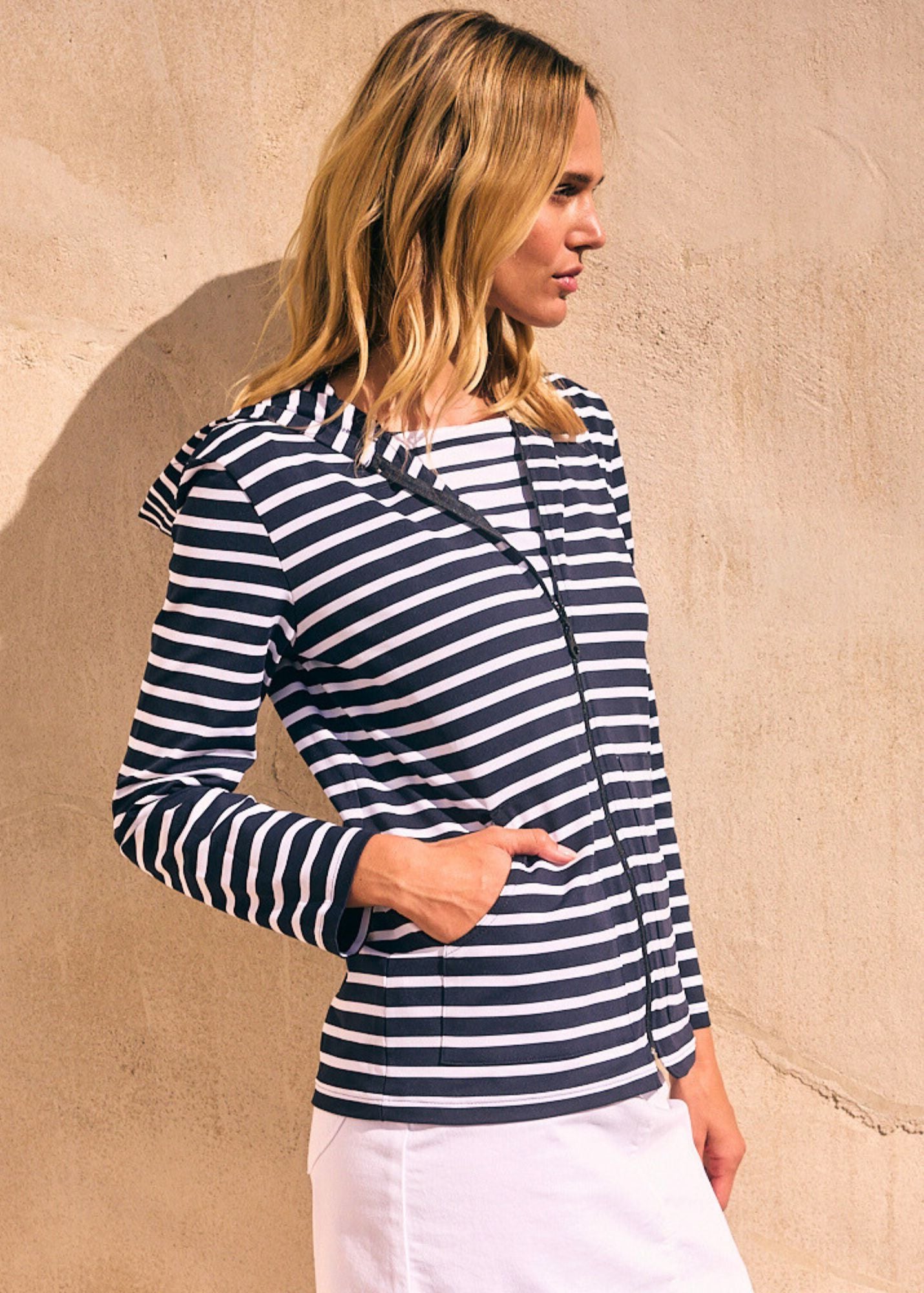 PLOUGASTEL II Striped Hoodie Jacket in Stretch Fabric with UV