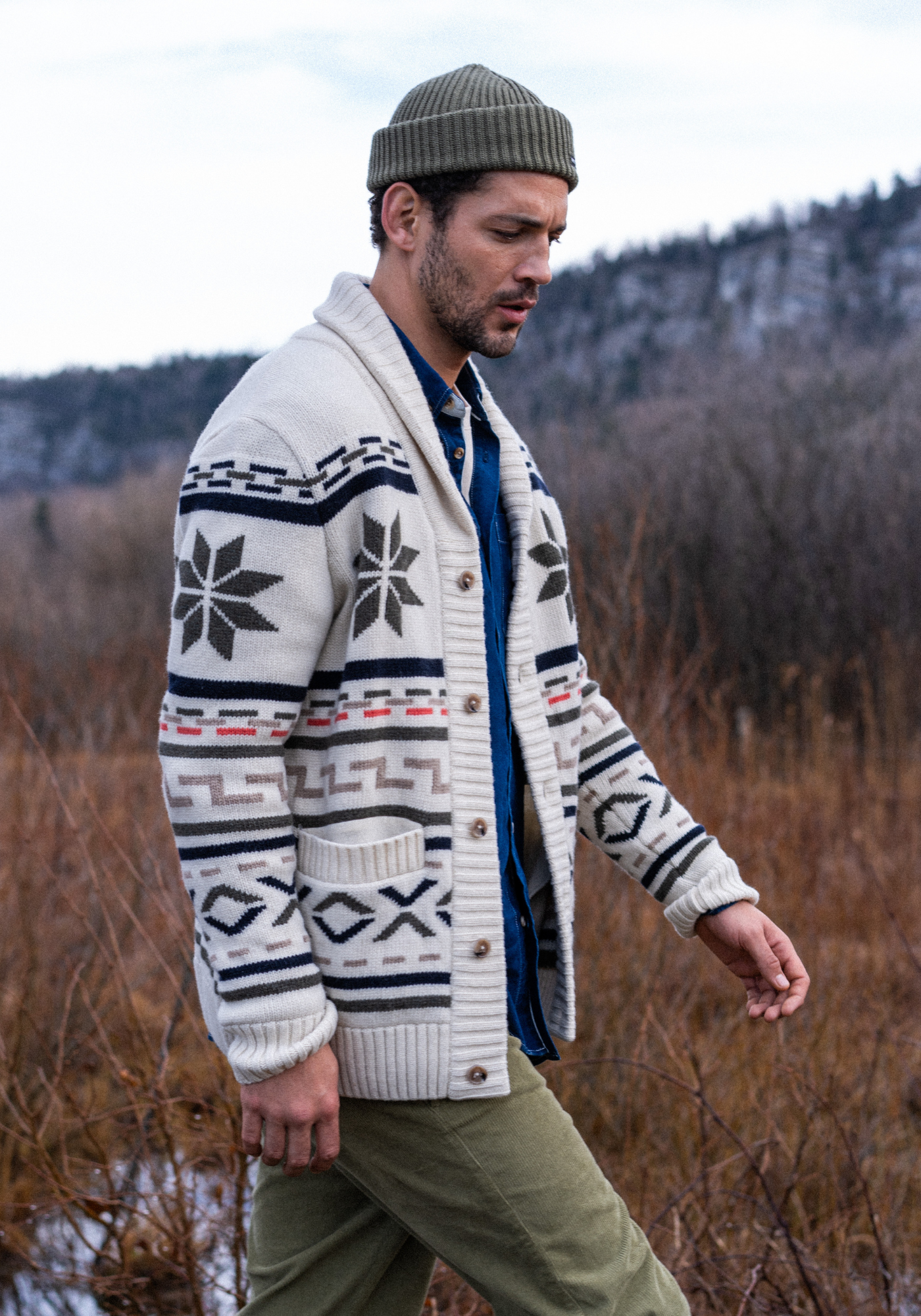 Men's Long Wool Cardigan | Shawl Collar | Western Motif | Saint Men's Long Wool Cardigan | Shawl Collar | Western Motif | Saint