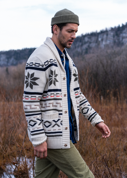 Men's Long Wool Cardigan | Shawl Collar | Western Motif | Saint