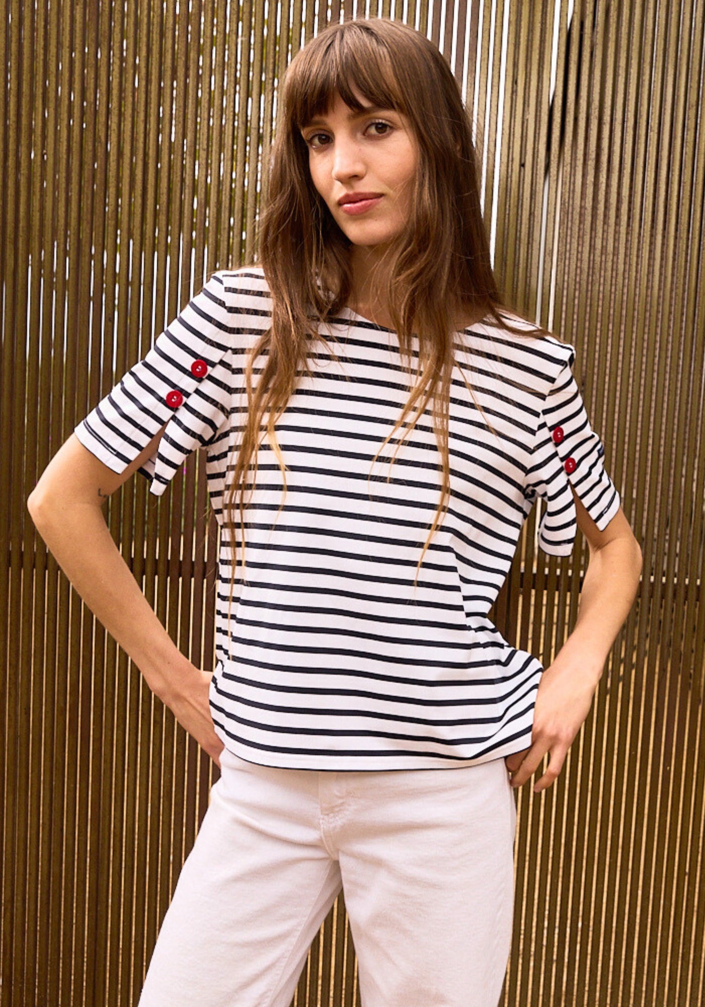 Cap Levi anti-UV striped sailor top (WHITE / NAVY)