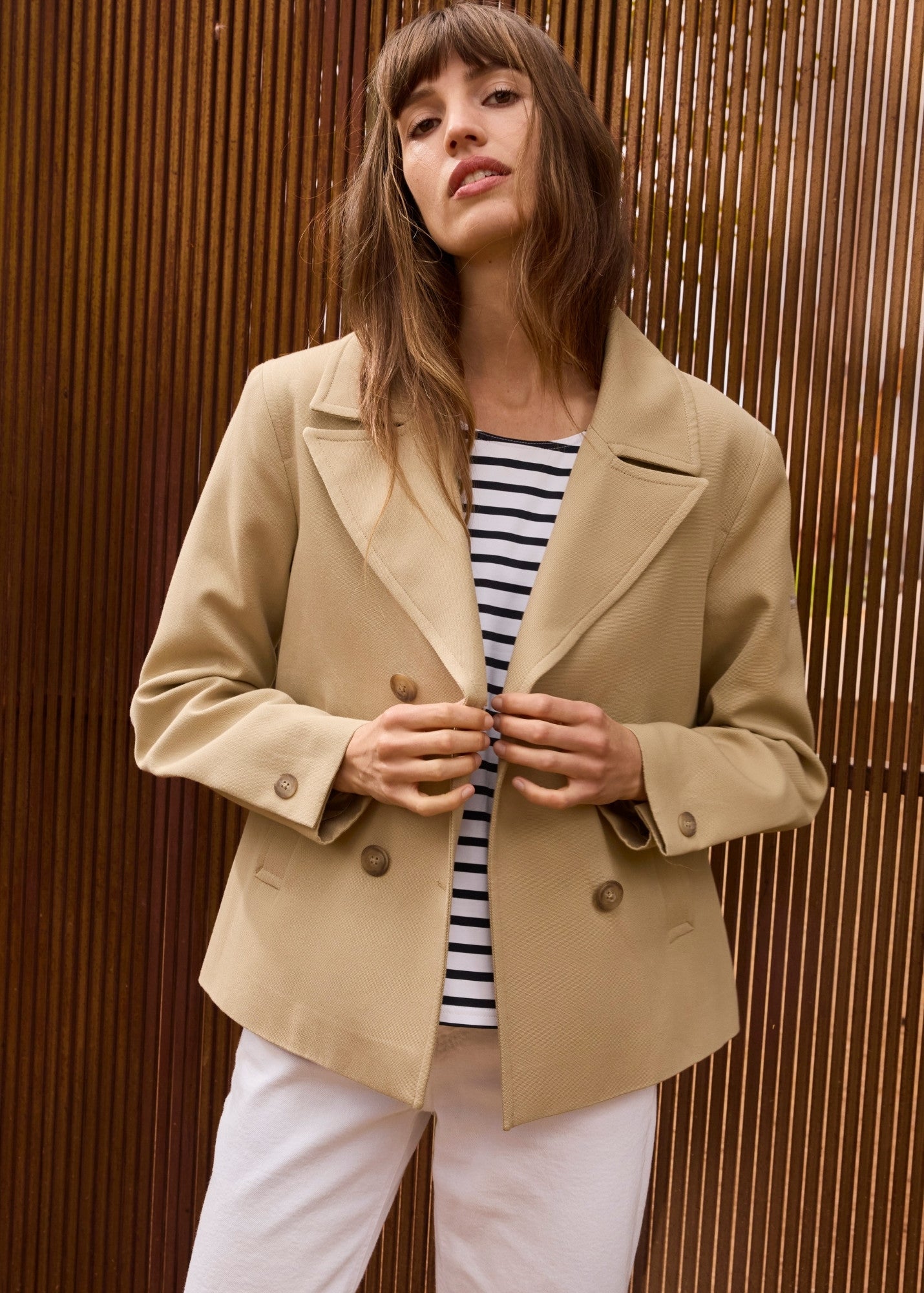 Ste Cathy Cotton Peacoat | Canvas Double-Breasted Jacket | Saint