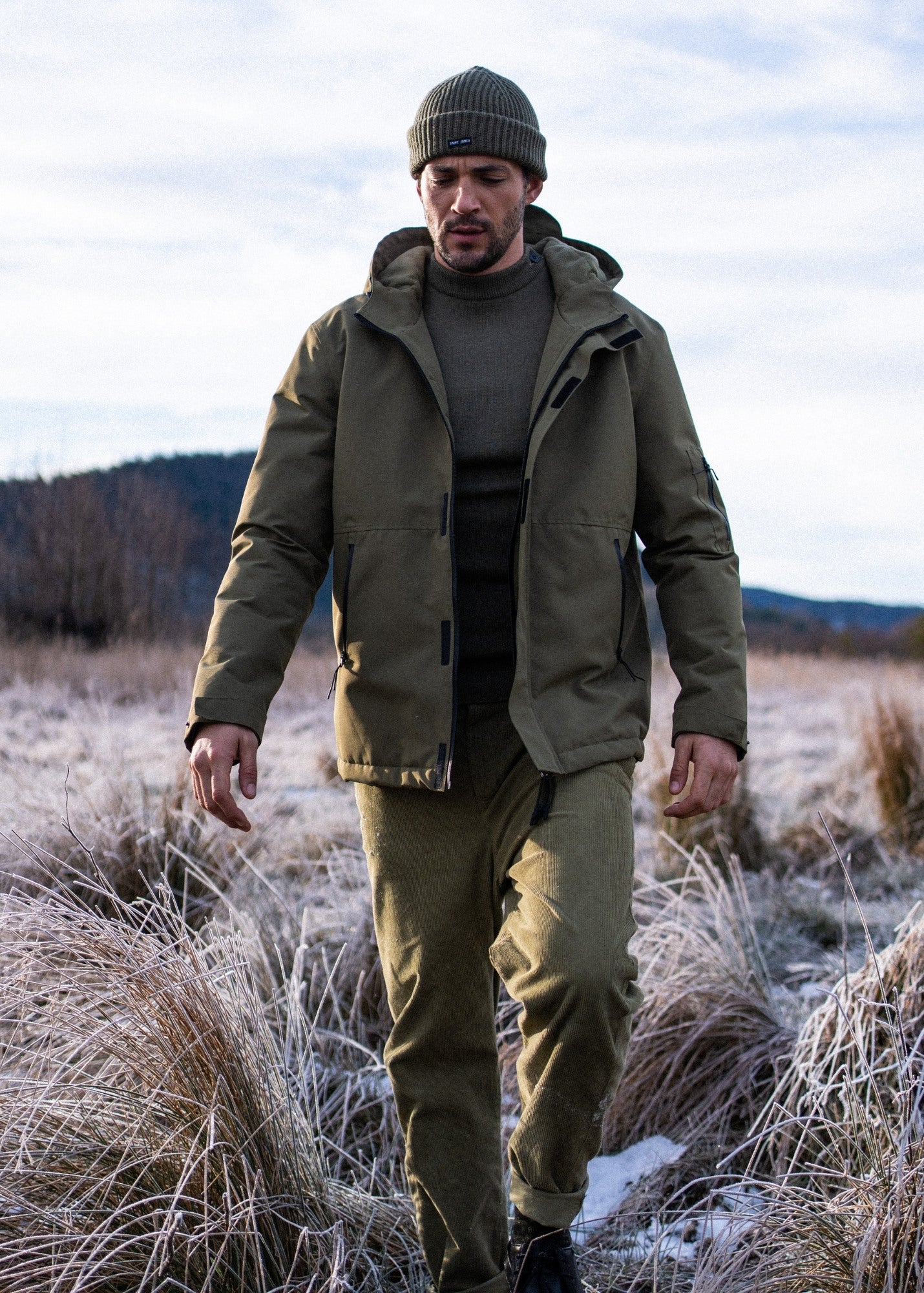 Fleece Lined Waterproof Jacket (Olive Green) | Saint James
