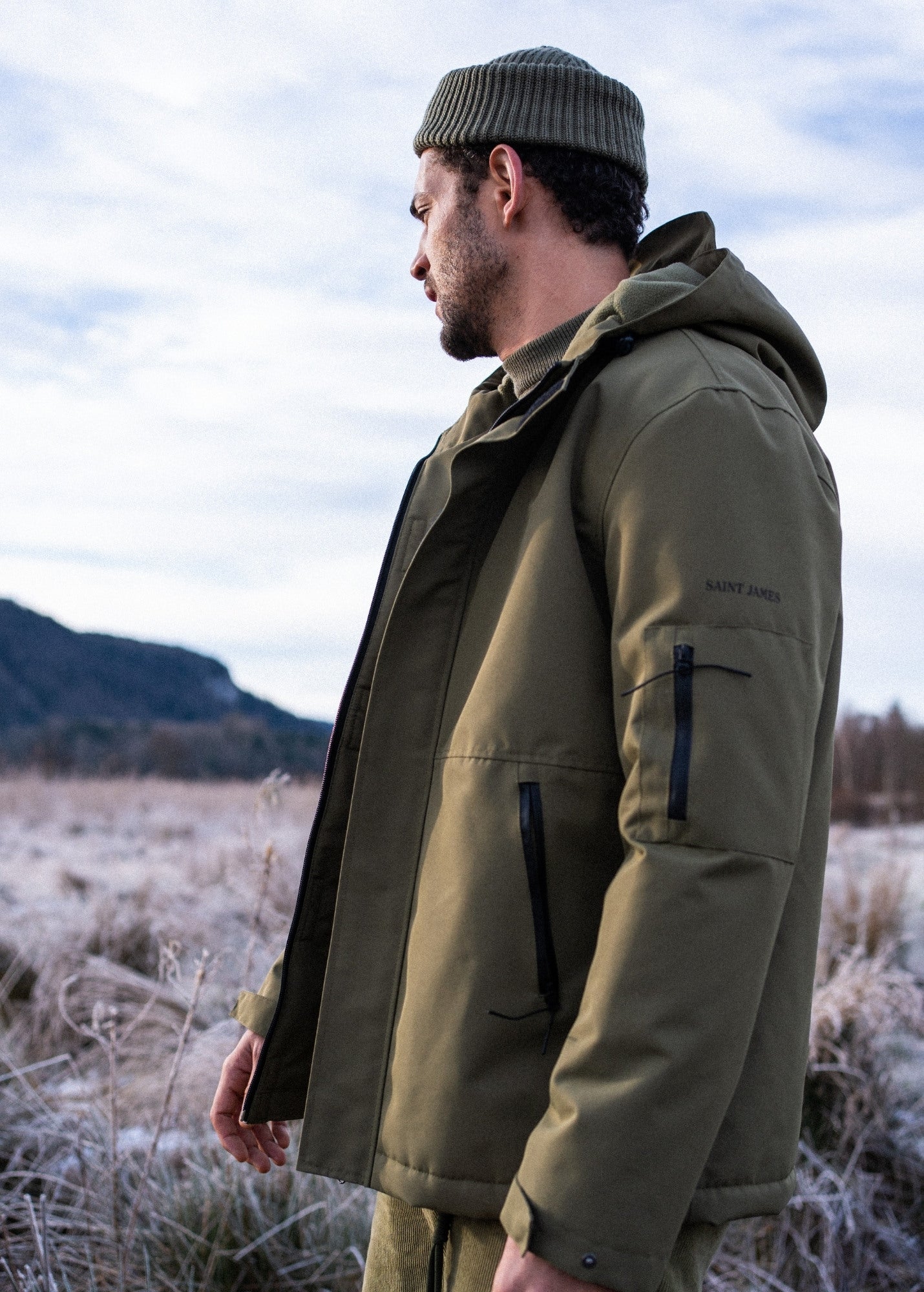 Fleece Lined Waterproof Jacket (Olive Green) | Saint James