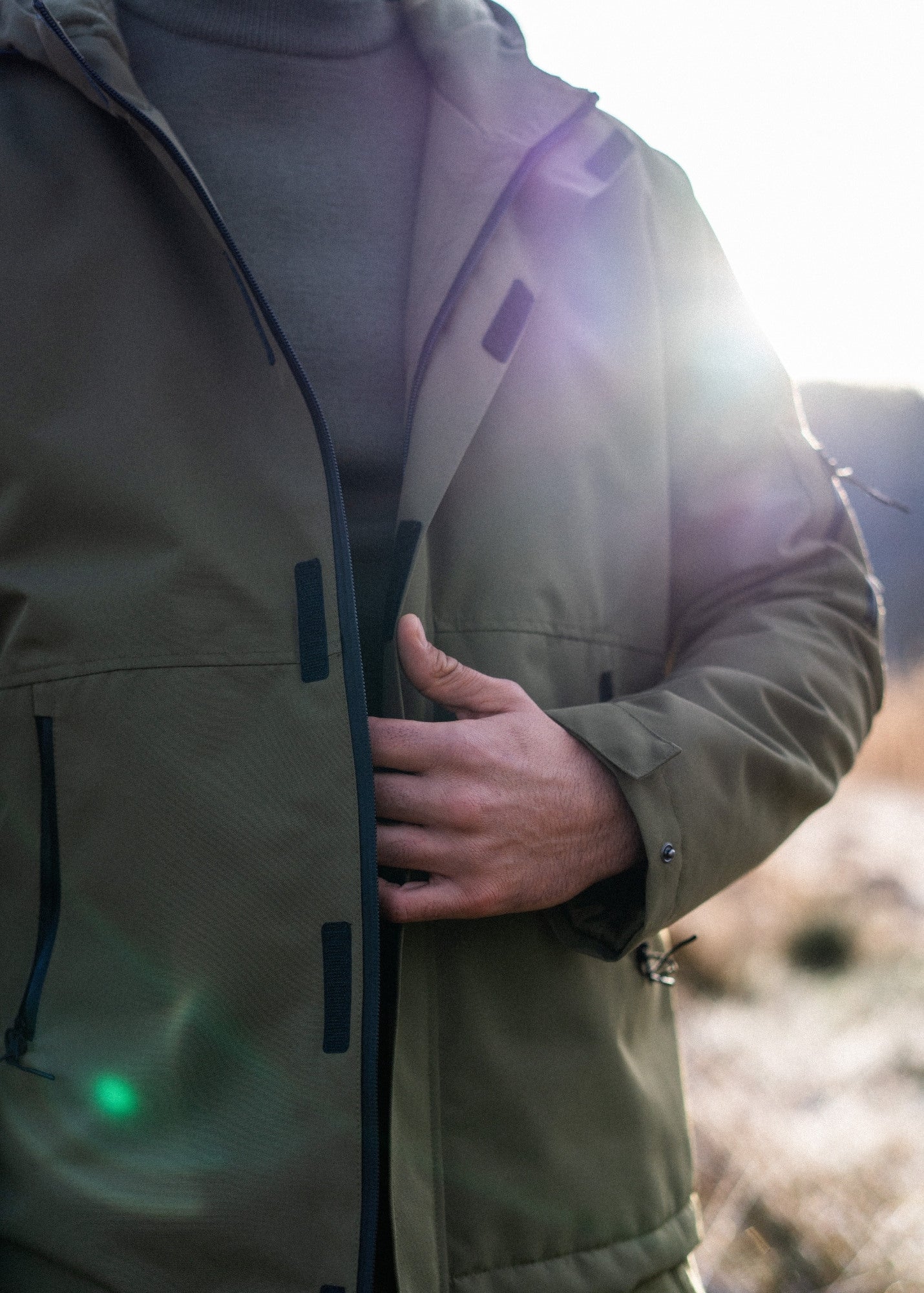 Fleece Lined Waterproof Jacket (Olive Green) | Saint James