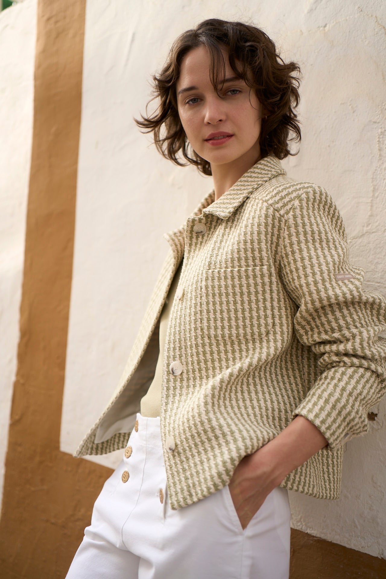 ST ENOLA Tweed Jacket (IVORY / SOFT ALMOND) • Saint James USA