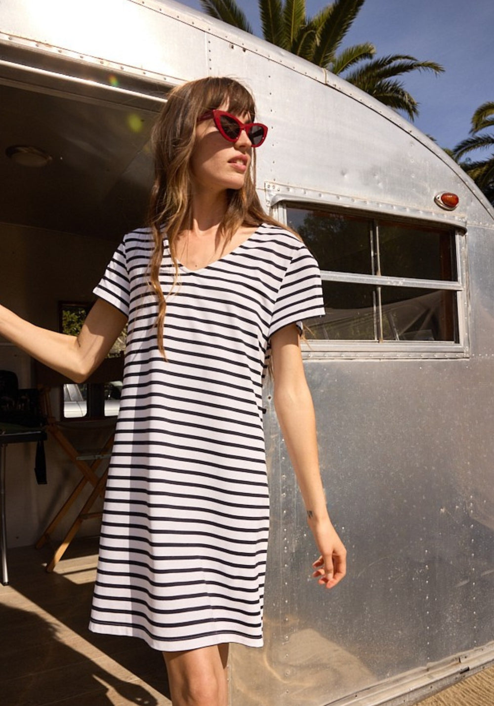 VICQ Striped shift dress (WHITE / NAVY)