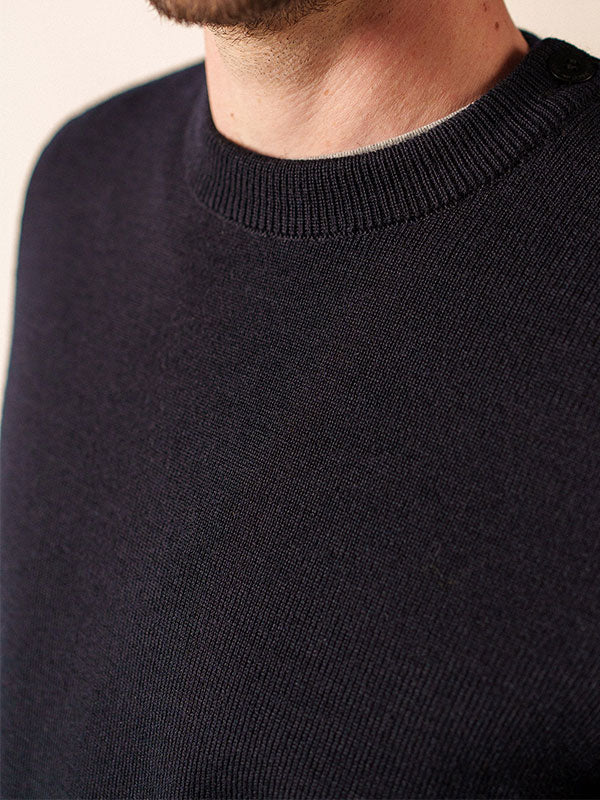 Breton Striped Fisherman Sweater - Shoulder Buttons - Saint James