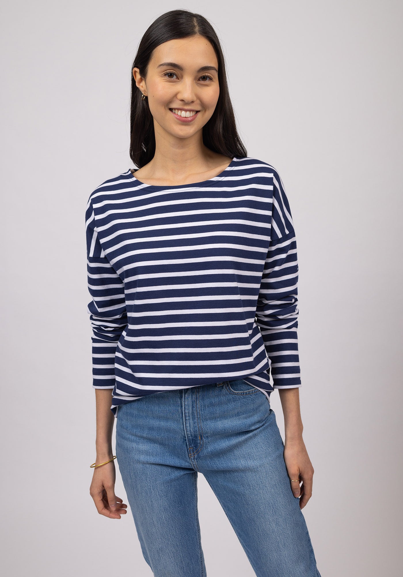 MINQUIERS DROP II Drop-Shoulder Breton Shirt (NAVY / WHITE)