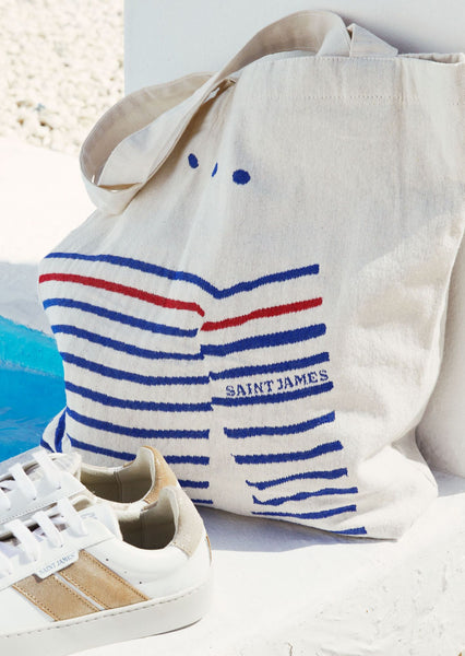 STRIPED TOTE BAG - Tote Bag in Recycled Cotton (ECRU / ROYAL BLUE) – Saint  James USA