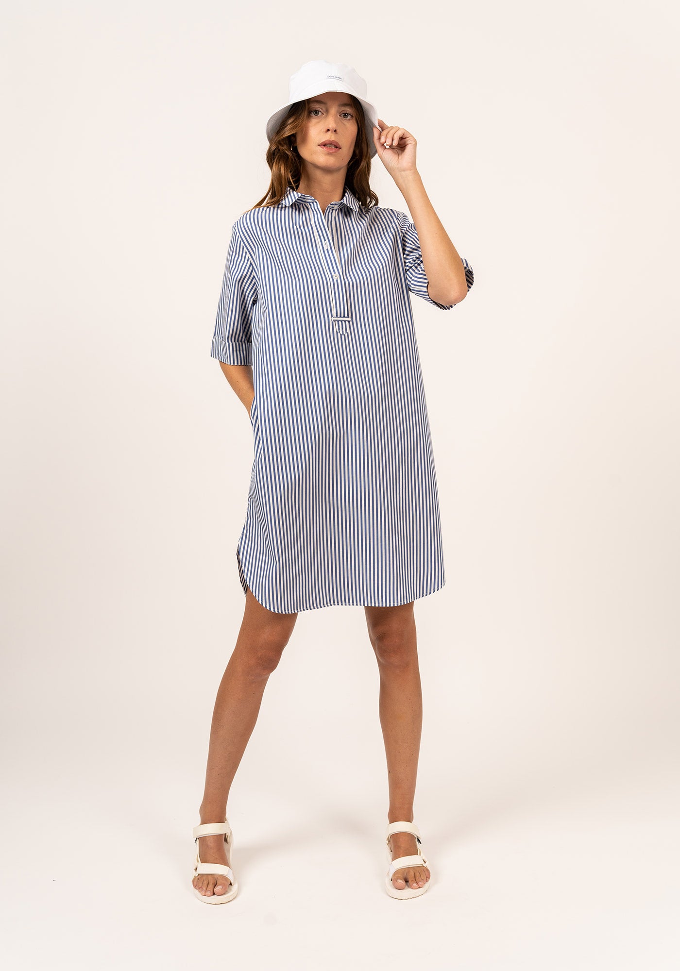 Leonie Shirt Dress (WHITE / BLUE)
