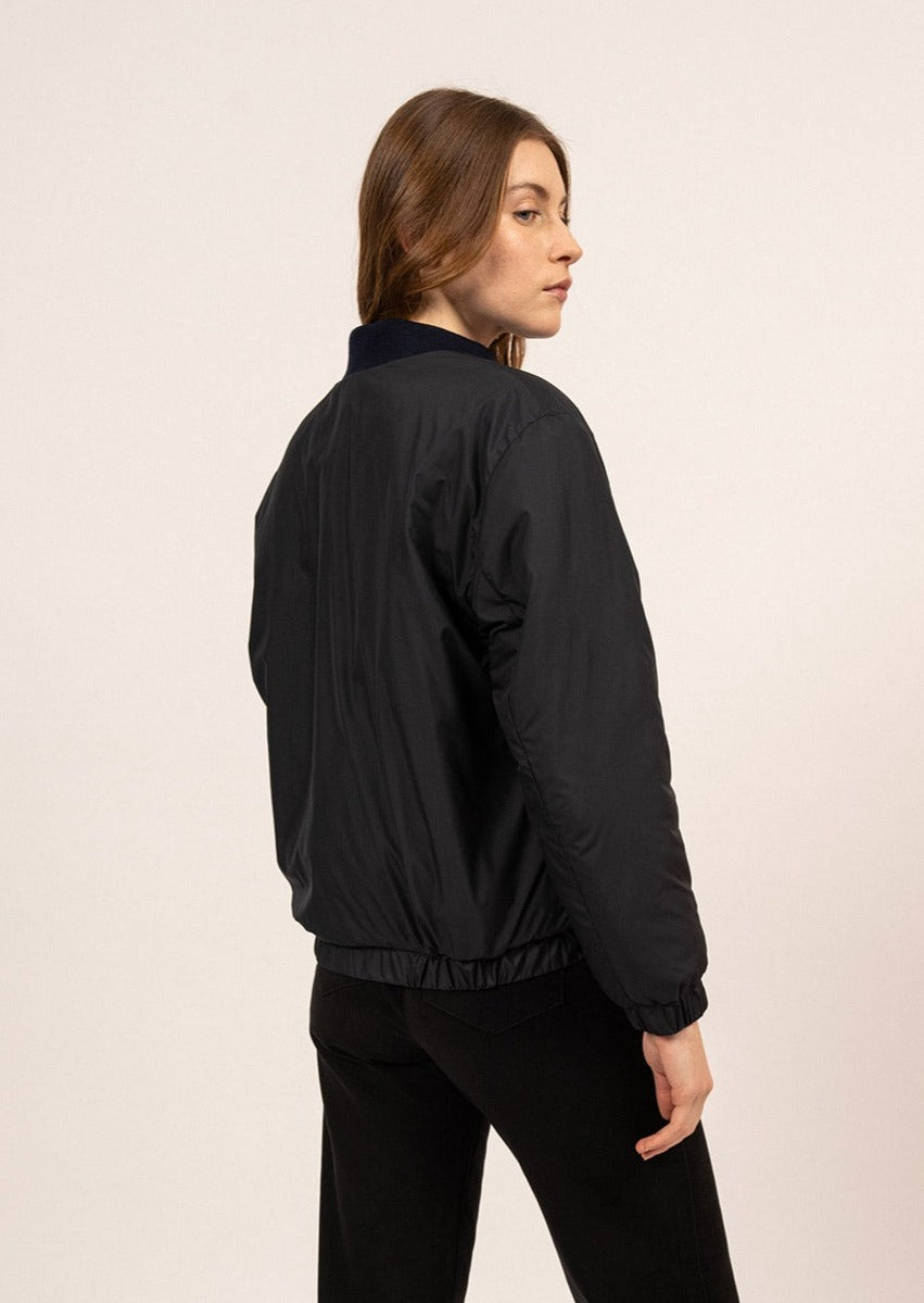 type cardigan”羊革“ 黒“ 短丈“bomber jacket Women's Rainproof Bomber Jacket, Dark Blue | Saint James® Official
