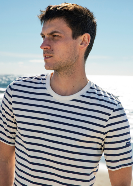 Men s Short Sleeve Breton Striped T Shirt White Navy Saint